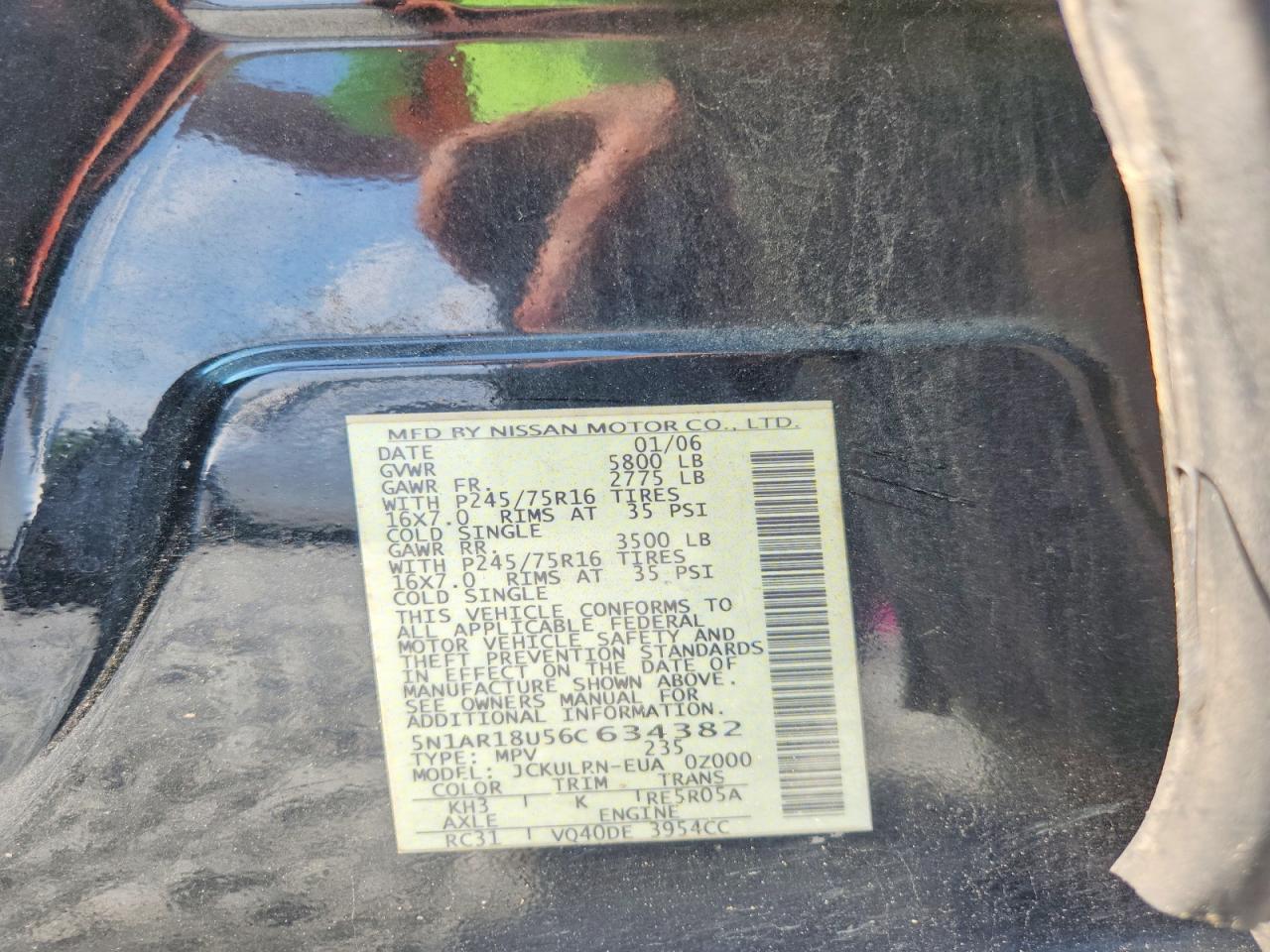 2006 Nissan Pathfinder S Black vin: 5N1AR18U56C634382