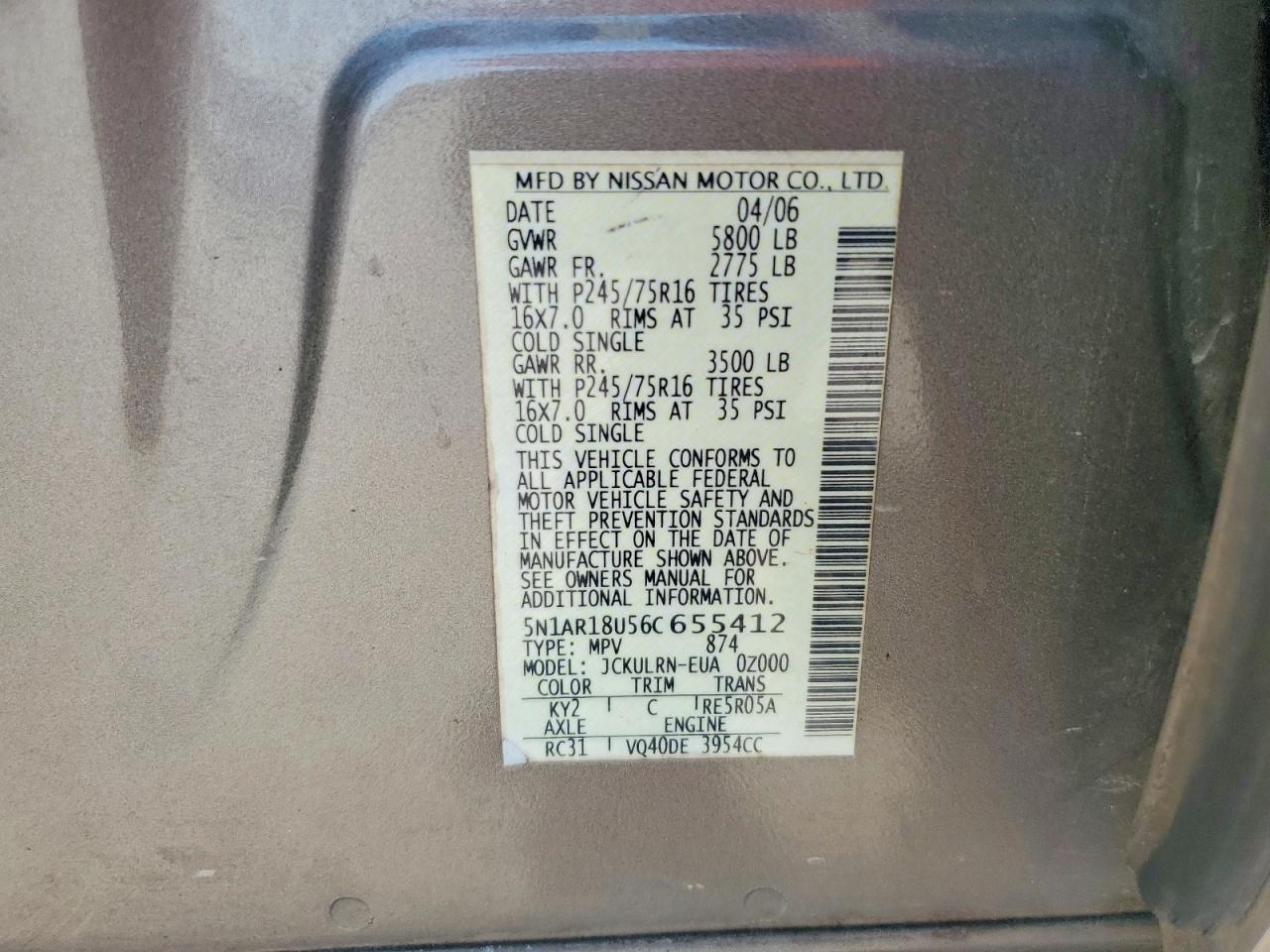 2006 Nissan Pathfinder S Gray vin: 5N1AR18U56C655412