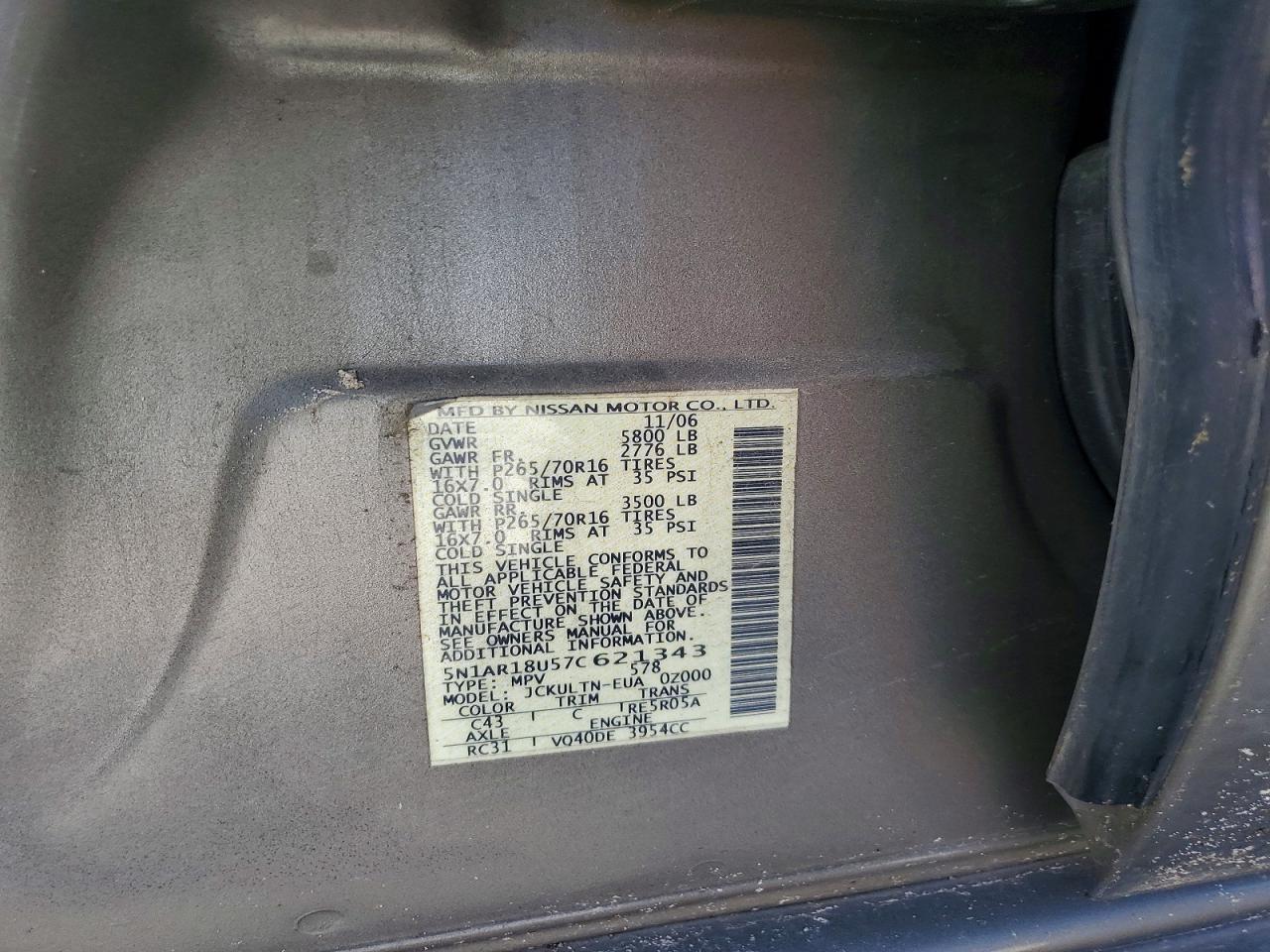 2007 Nissan Pathfinder S Tan vin: 5N1AR18U57C621343