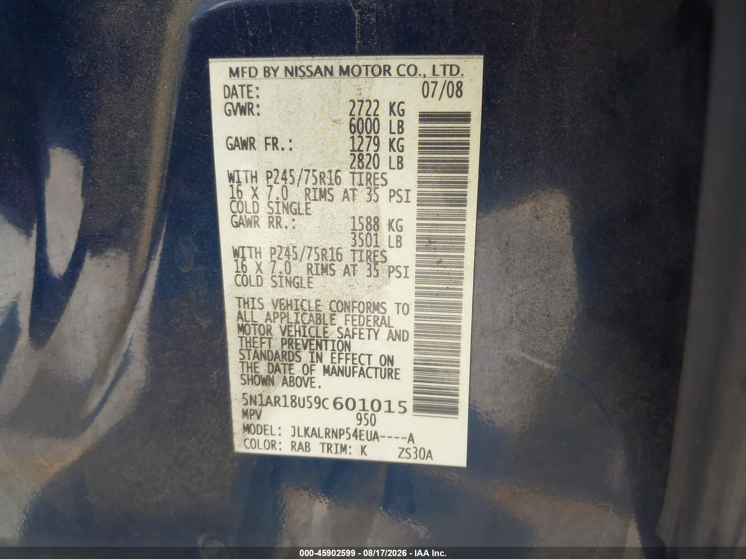 2009 Nissan Pathfinder S Black vin: 5N1AR18U59C601015
