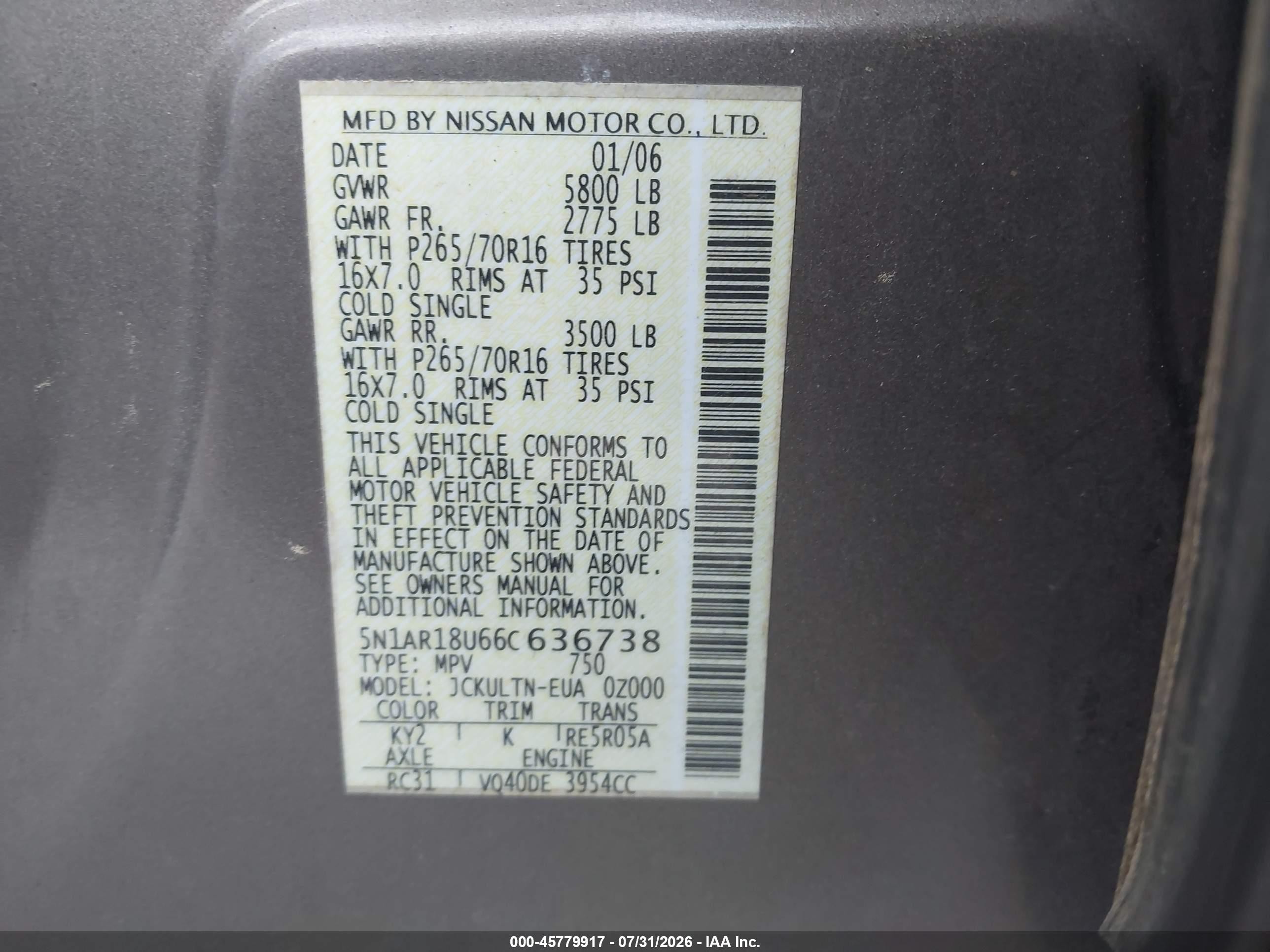 2006 Nissan Pathfinder Se Gray vin: 5N1AR18U66C636738