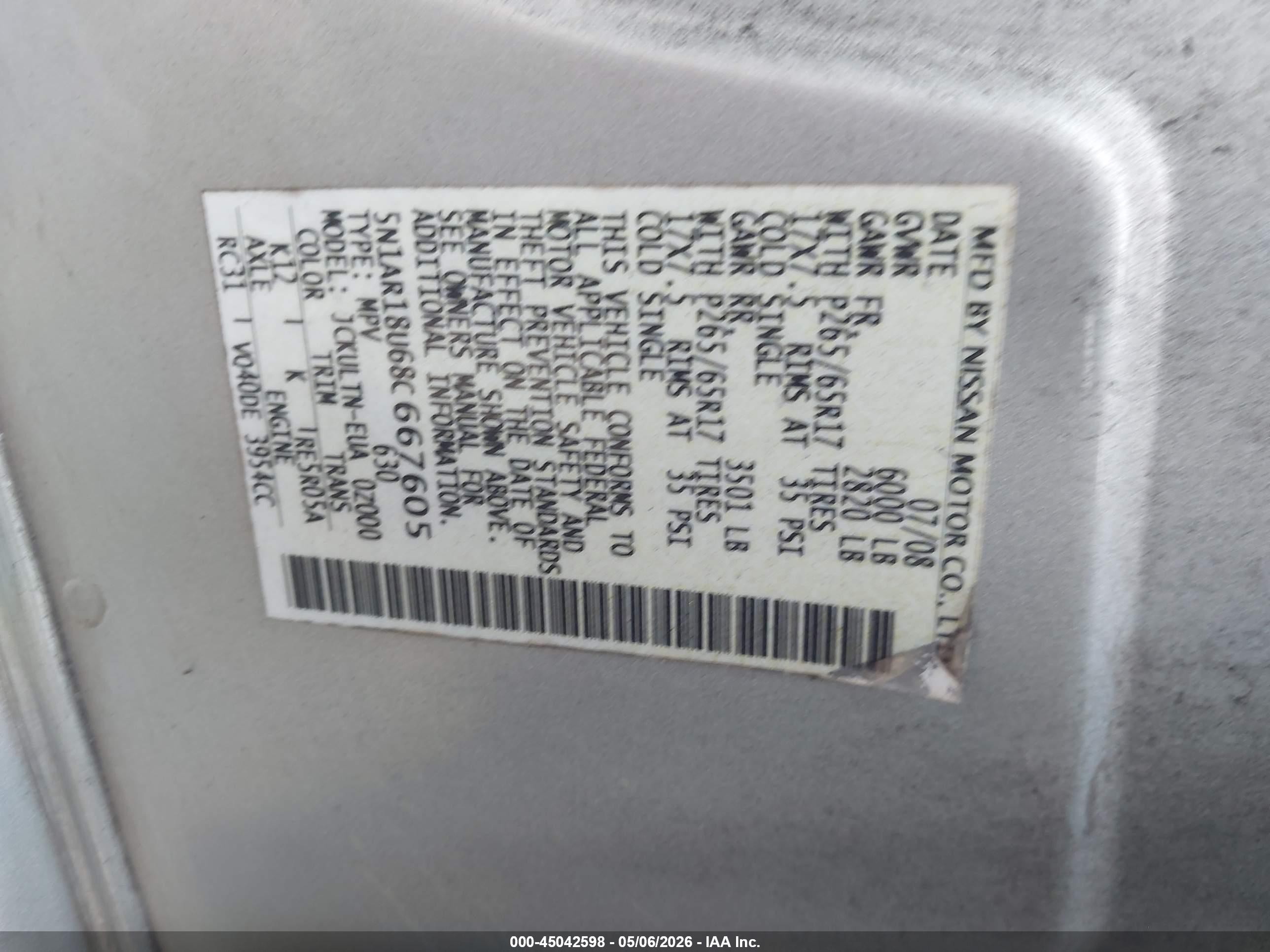 2008 Nissan Pathfinder Se Серебряный vin: 5N1AR18U68C667605