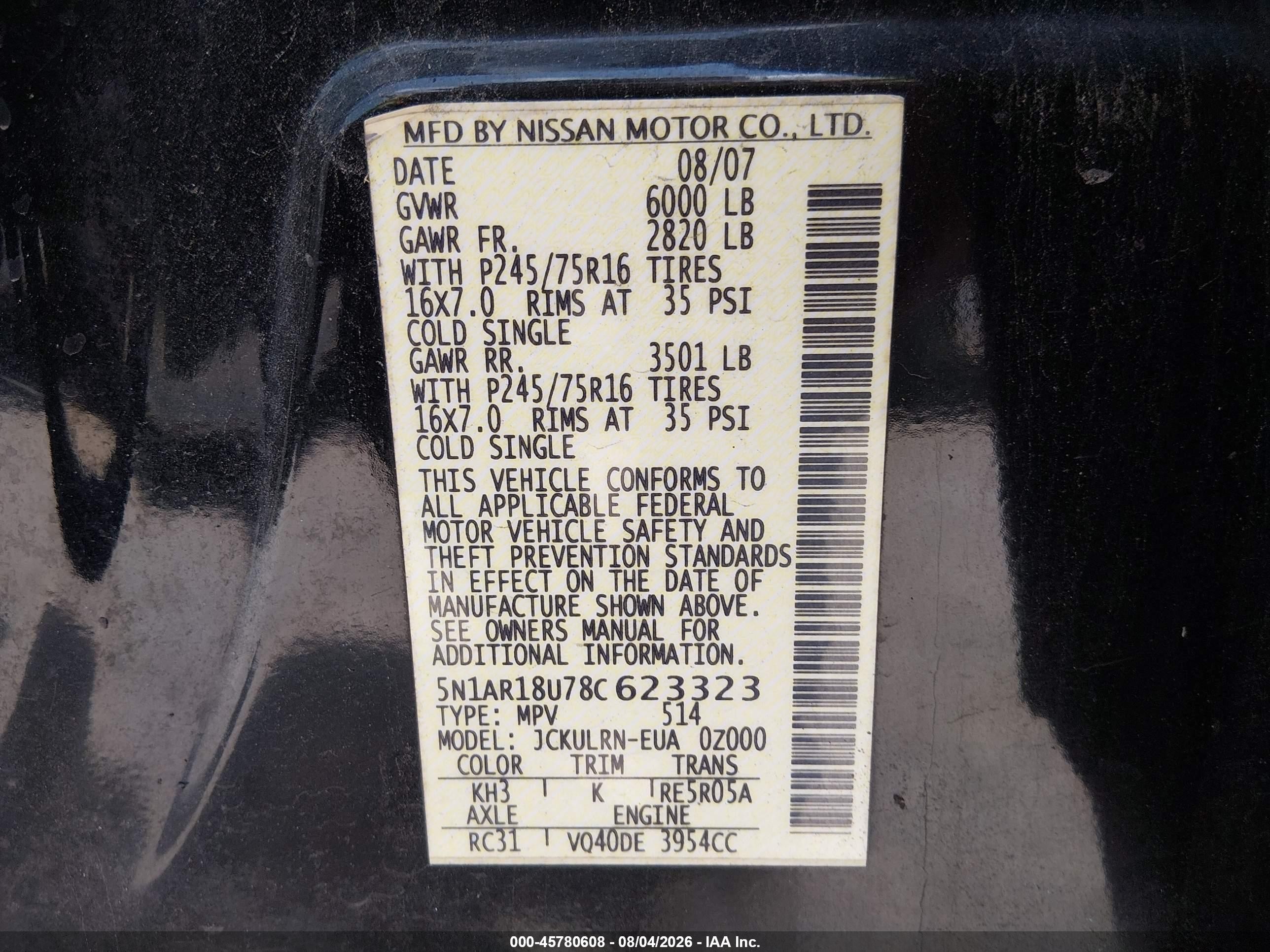 2008 Nissan Pathfinder S Dark Blue vin: 5N1AR18U78C623323