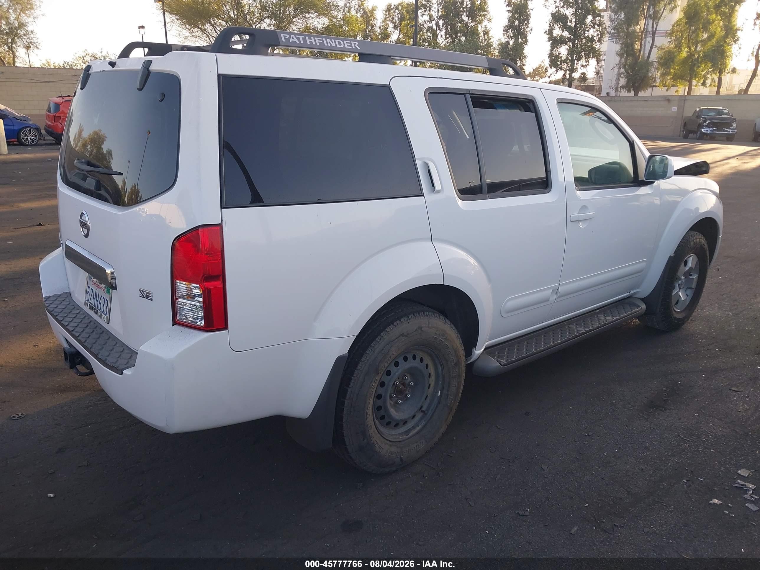2007 Nissan Pathfinder Se White vin: 5N1AR18U87C637987