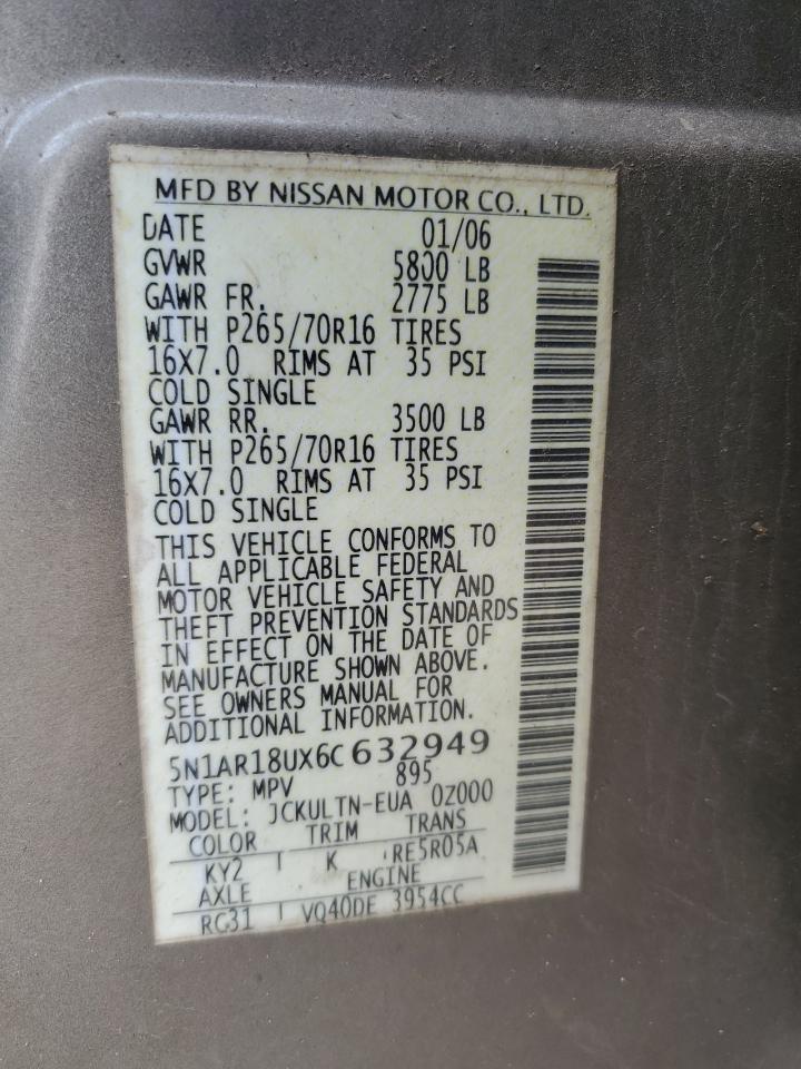 2006 Nissan Pathfinder Le Brown vin: 5N1AR18UX6C632949