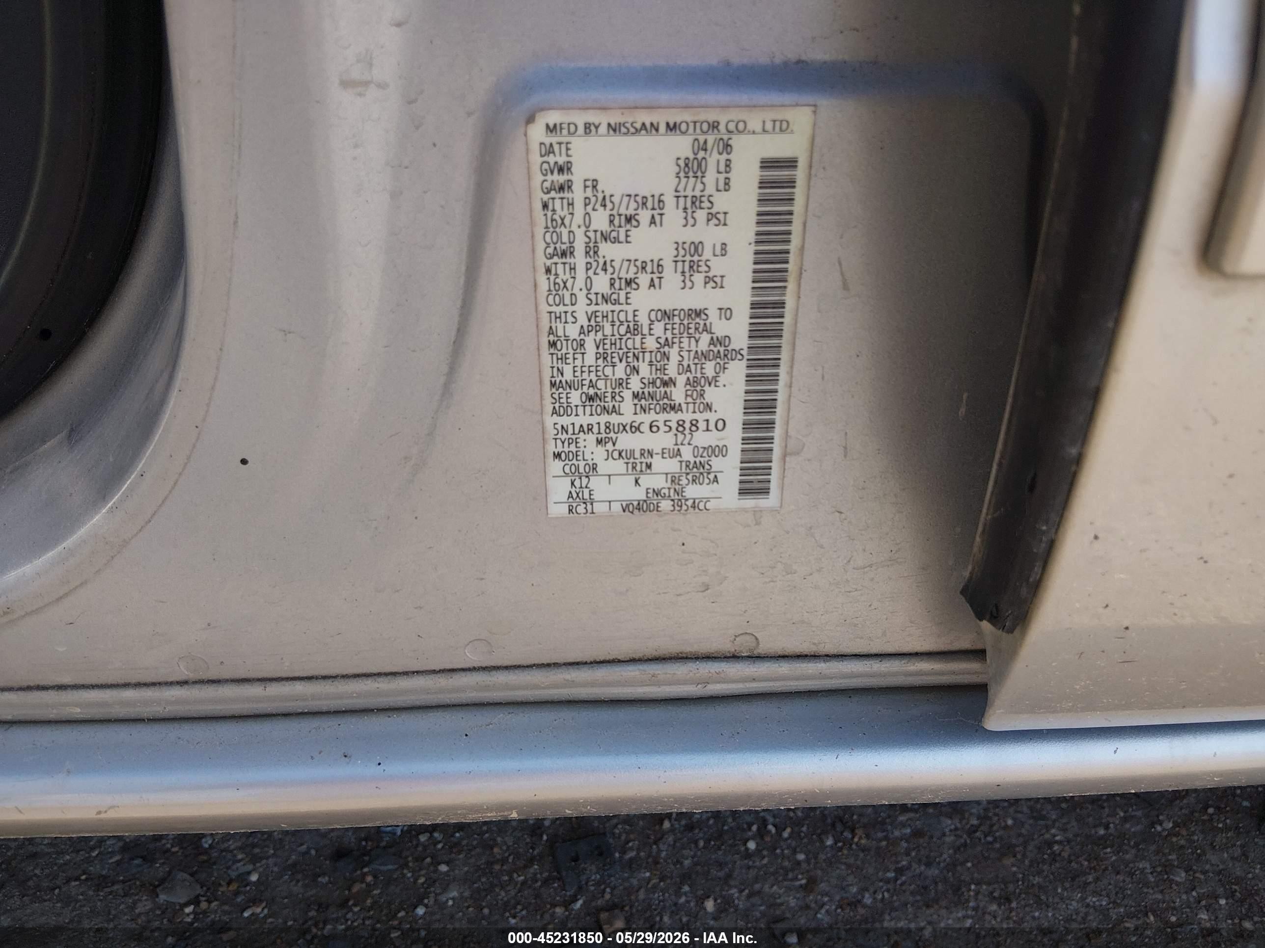 2006 Nissan Pathfinder S Silver vin: 5N1AR18UX6C658810