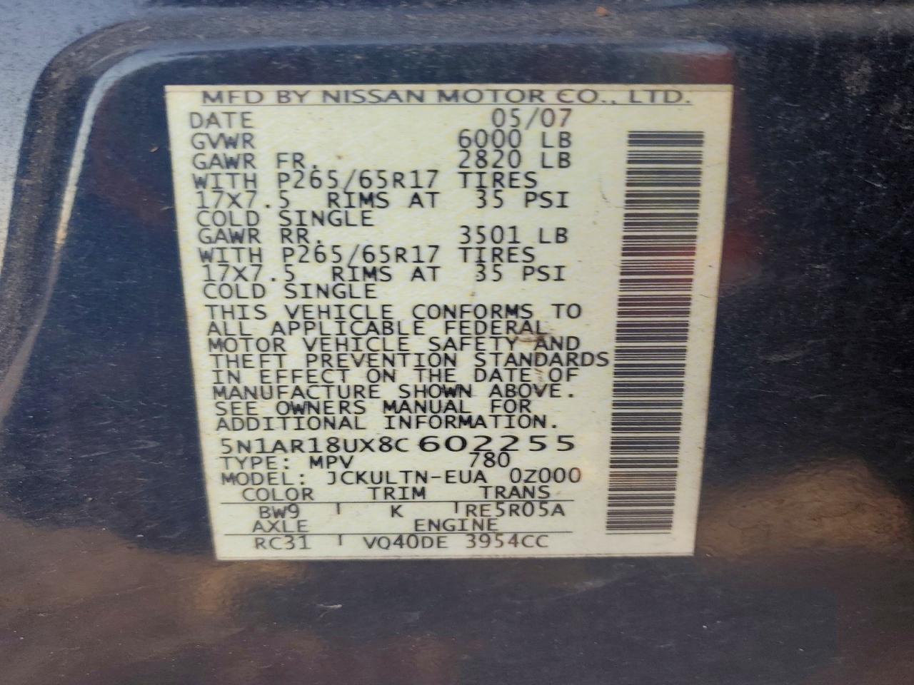 2008 Nissan Pathfinder S Blue vin: 5N1AR18UX8C602255