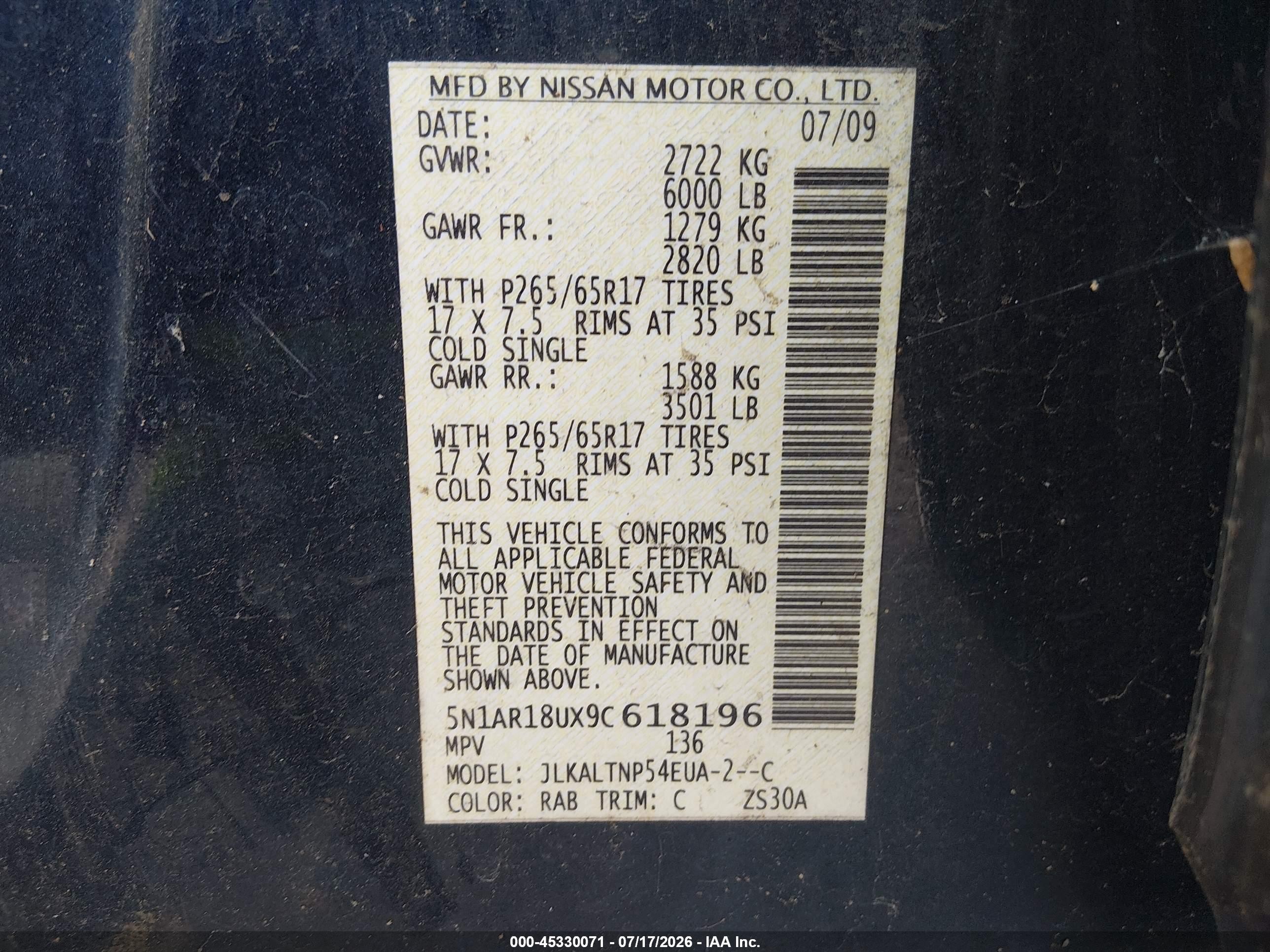 2009 Nissan Pathfinder Se Синий vin: 5N1AR18UX9C618196
