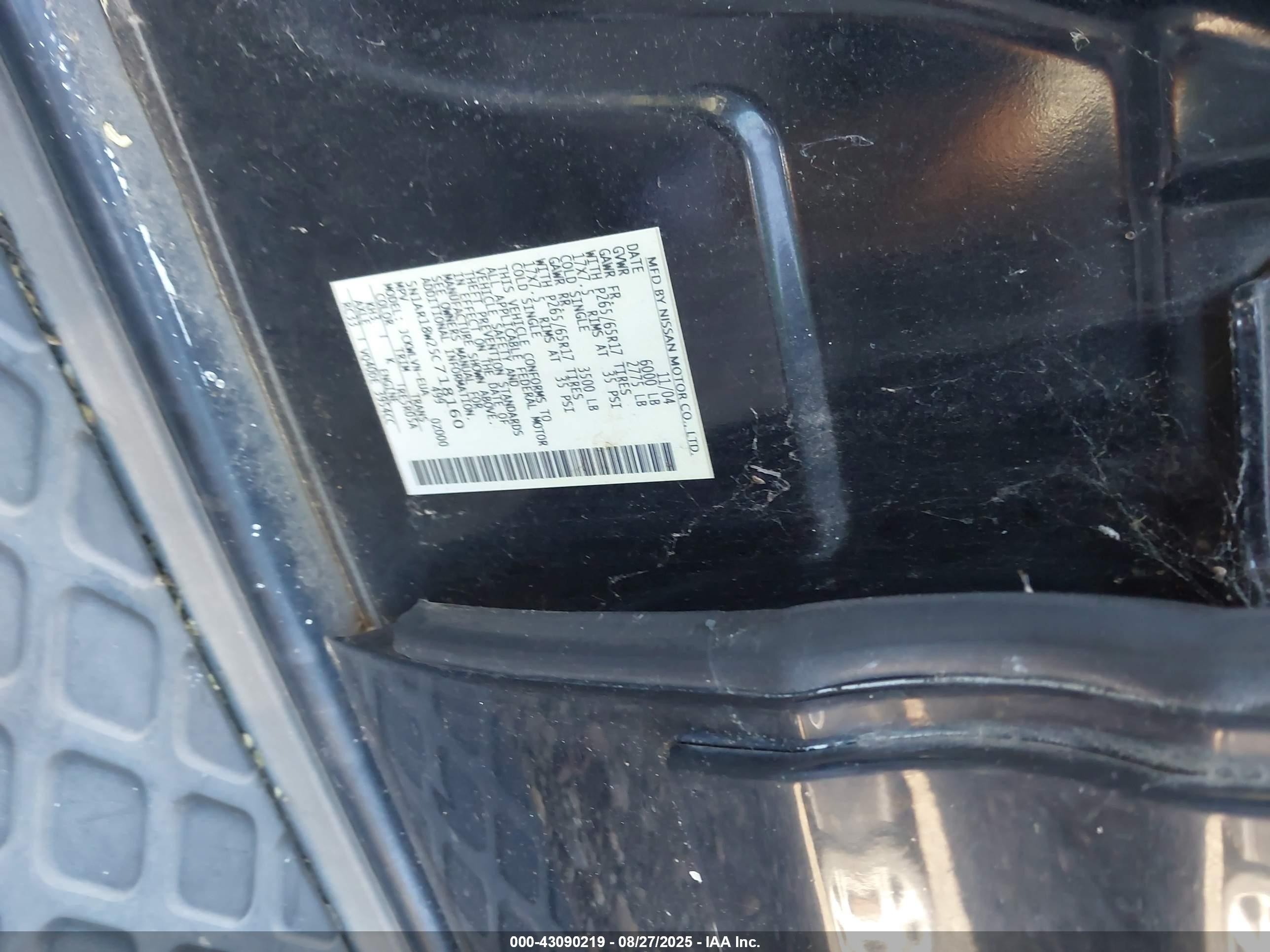 2005 Nissan Pathfinder Le Black vin: 5N1AR18W25C718160