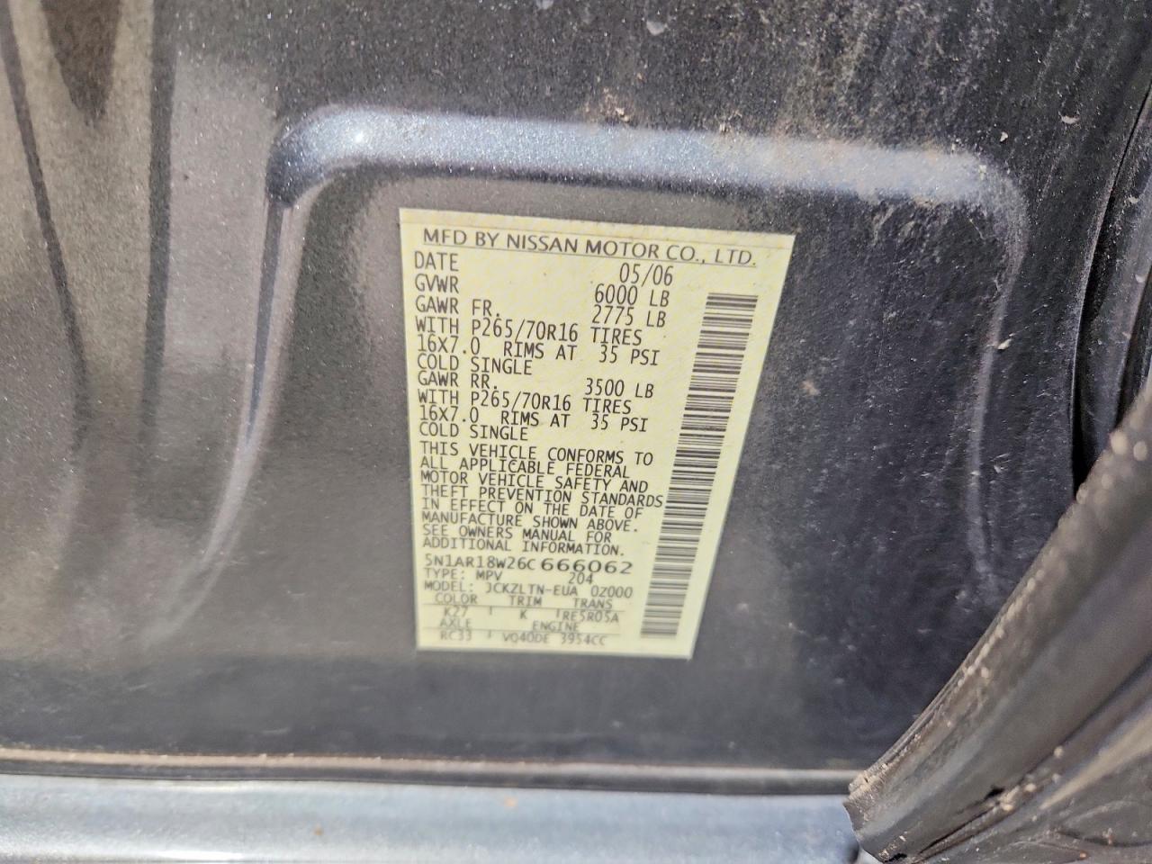 2006 Nissan Pathfinder S Gray vin: 5N1AR18W26C666062