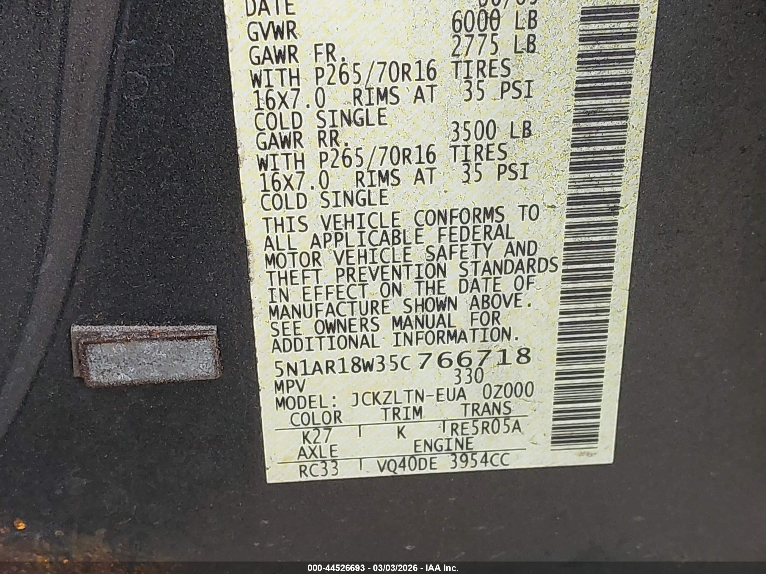 2005 Nissan Pathfinder Se Gray vin: 5N1AR18W35C766718