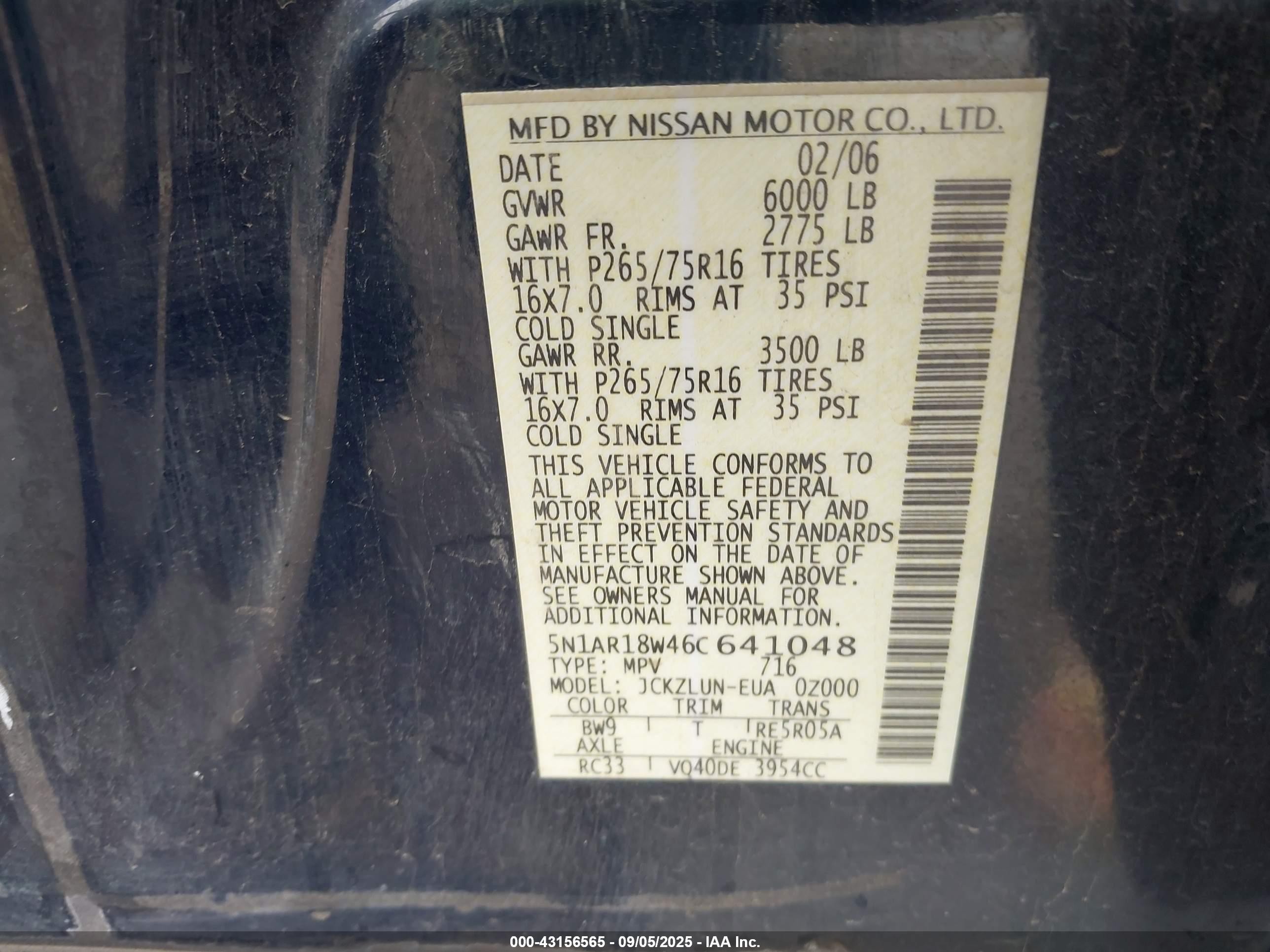 2006 Nissan Pathfinder Se Off-road Dark Blue vin: 5N1AR18W46C641048