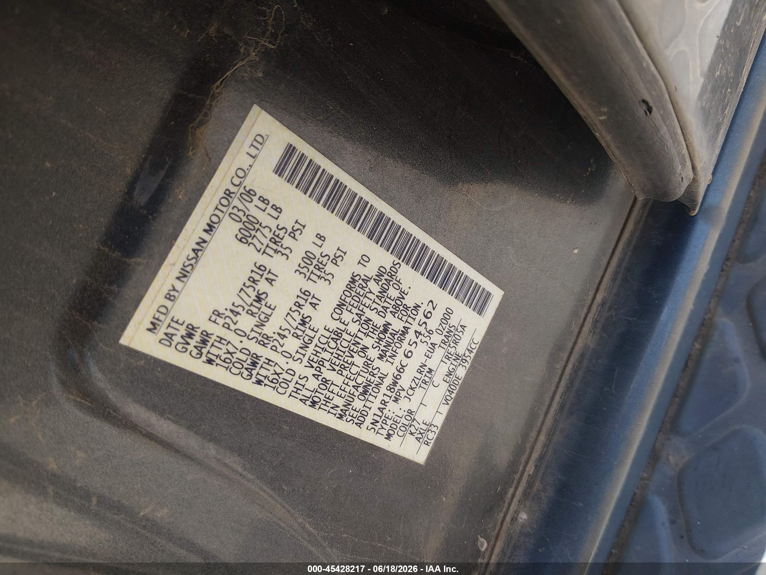 2006 Nissan Pathfinder S Gray vin: 5N1AR18W66C654562