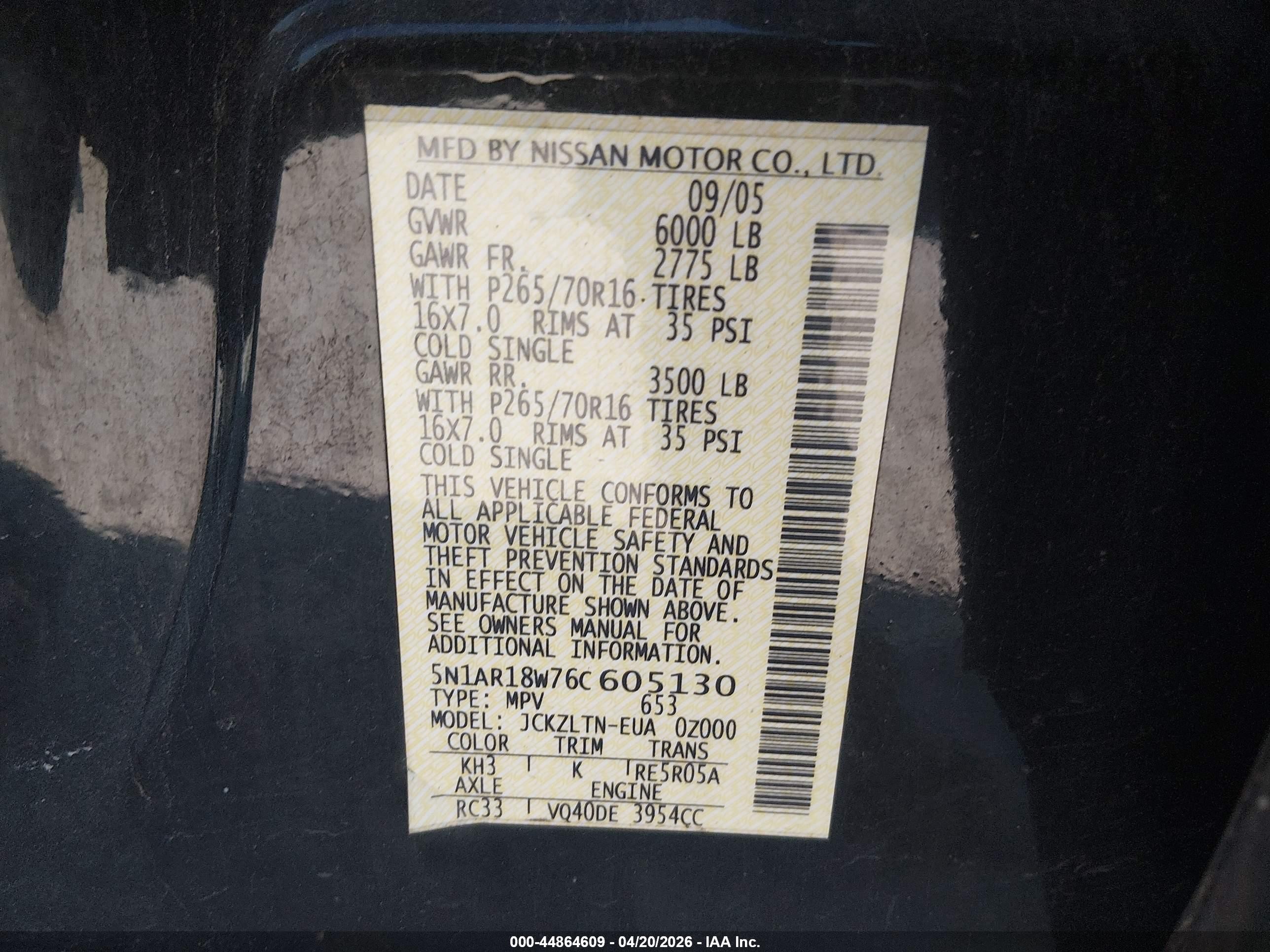 2006 Nissan Pathfinder Se Black vin: 5N1AR18W76C605130