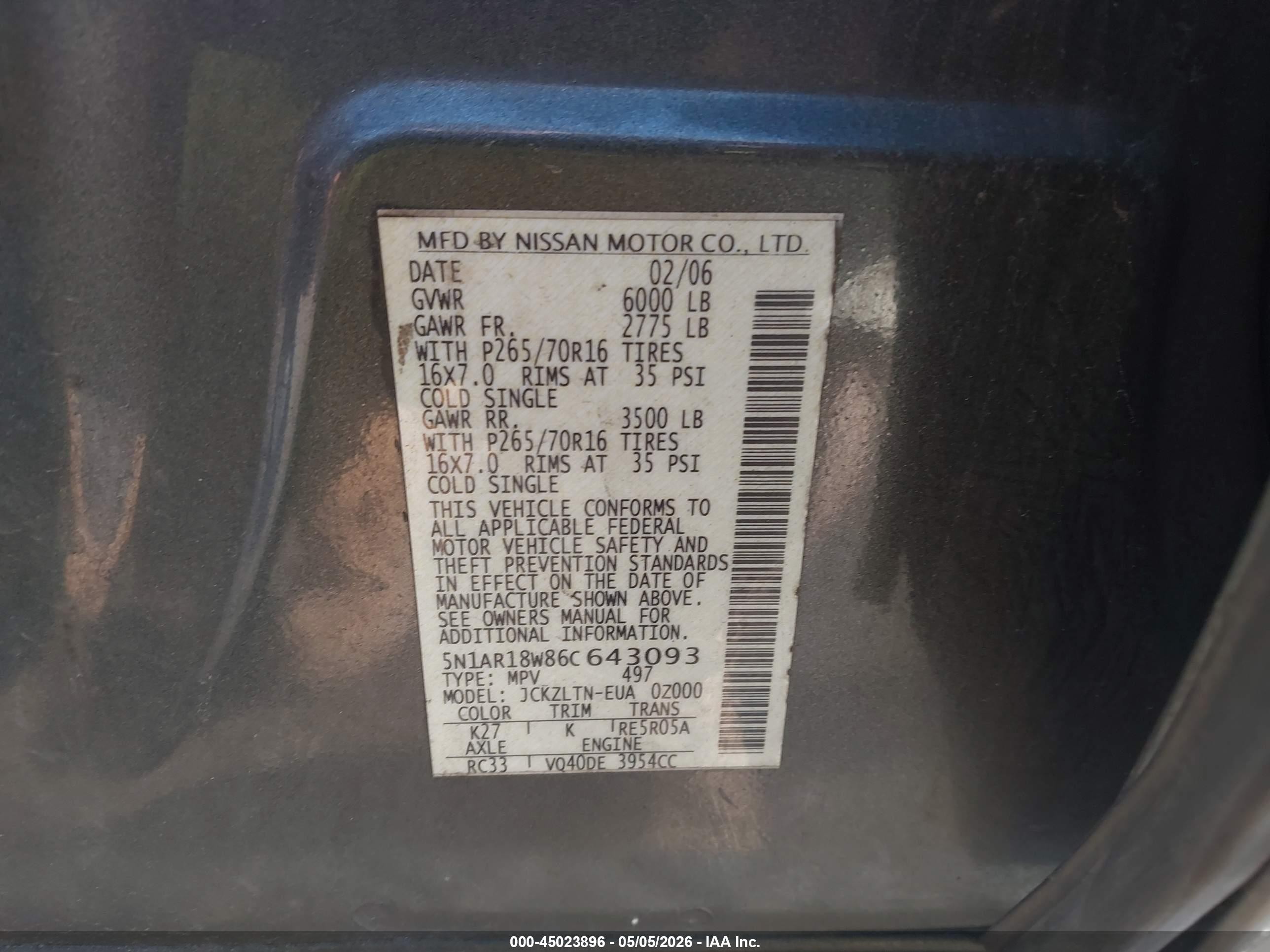 2006 Nissan Pathfinder Se Серый vin: 5N1AR18W86C643093