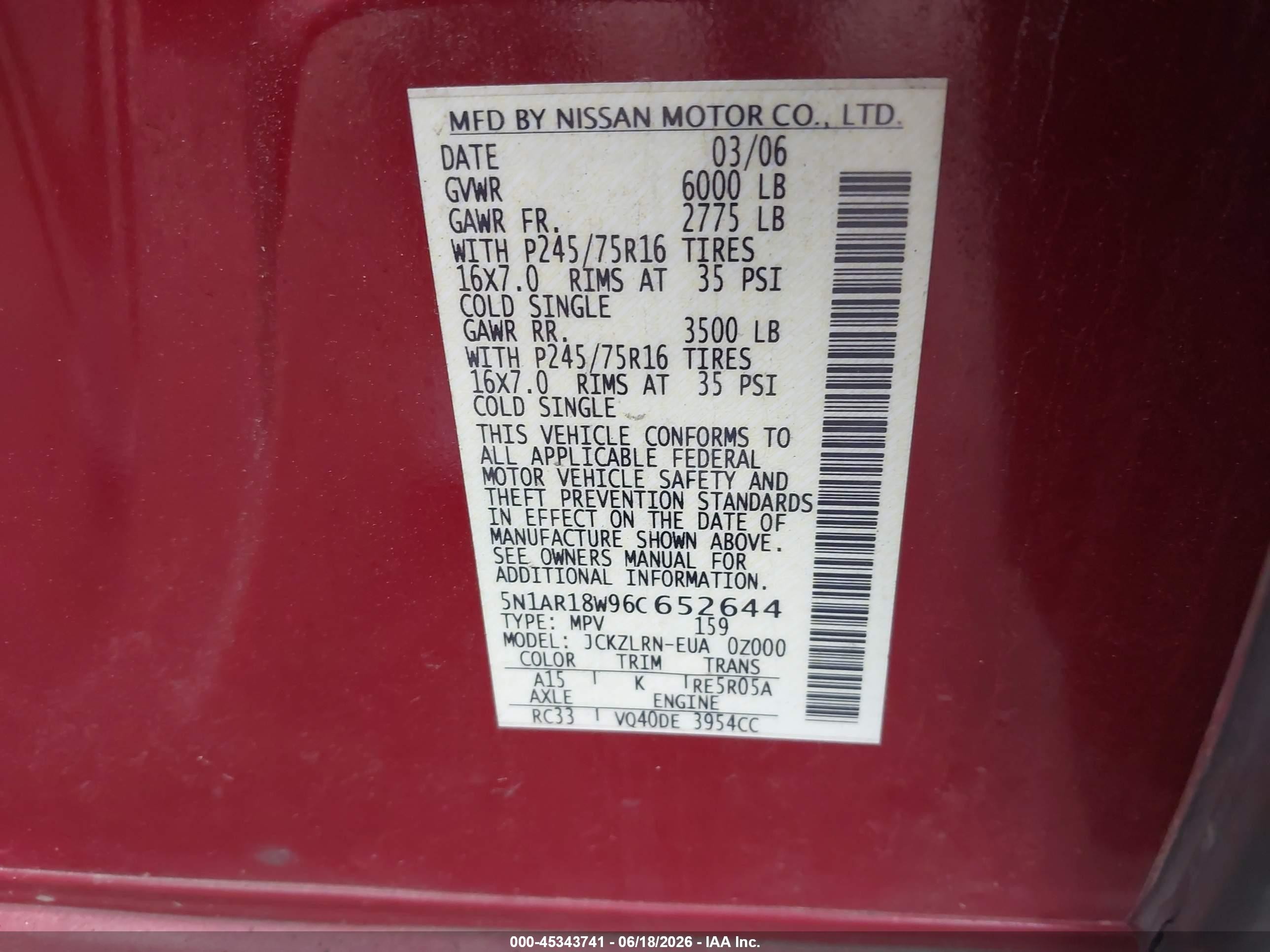 2006 Nissan Pathfinder S Maroon vin: 5N1AR18W96C652644