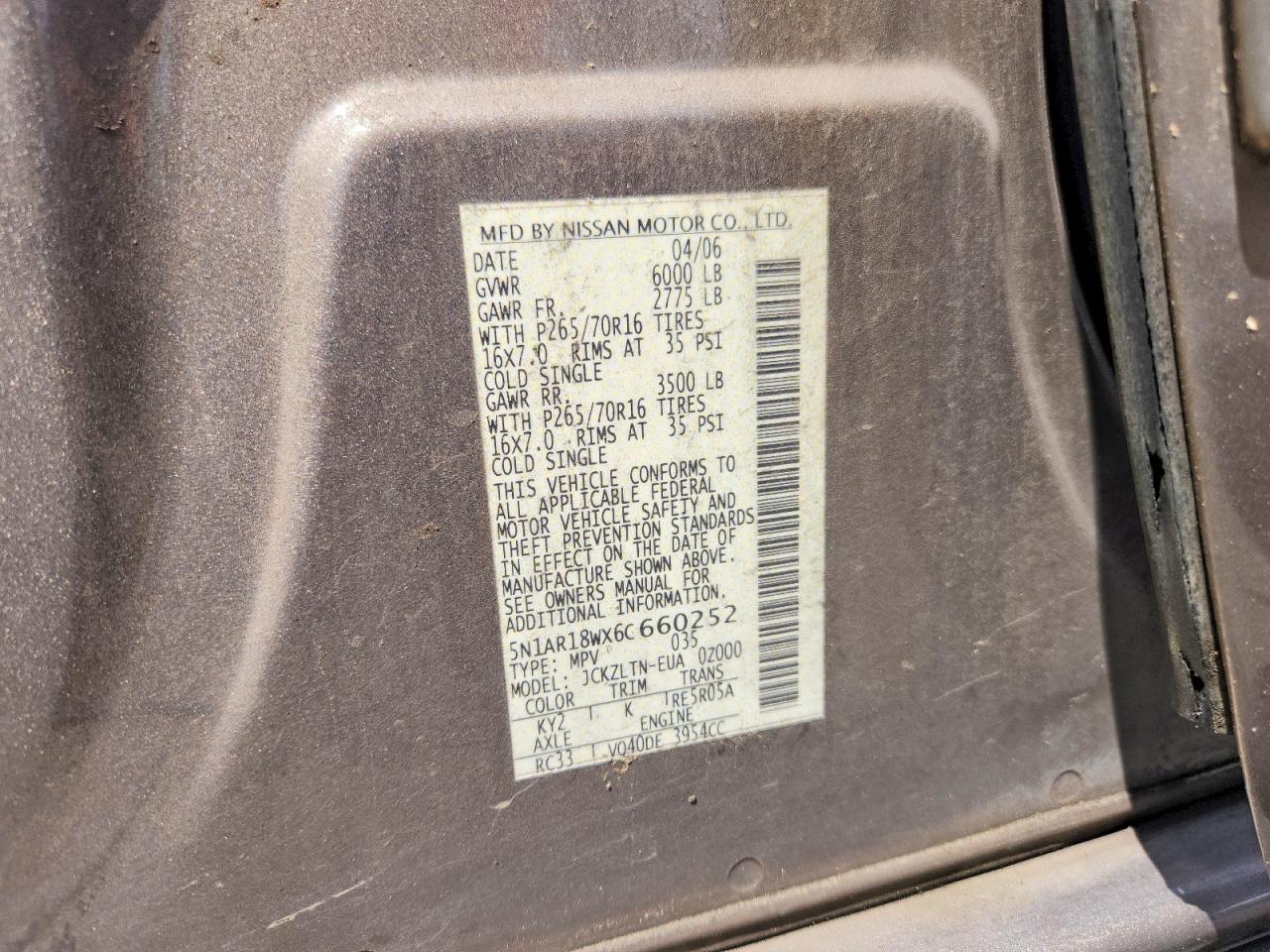 2006 Nissan Pathfinder S Серый vin: 5N1AR18WX6C660252