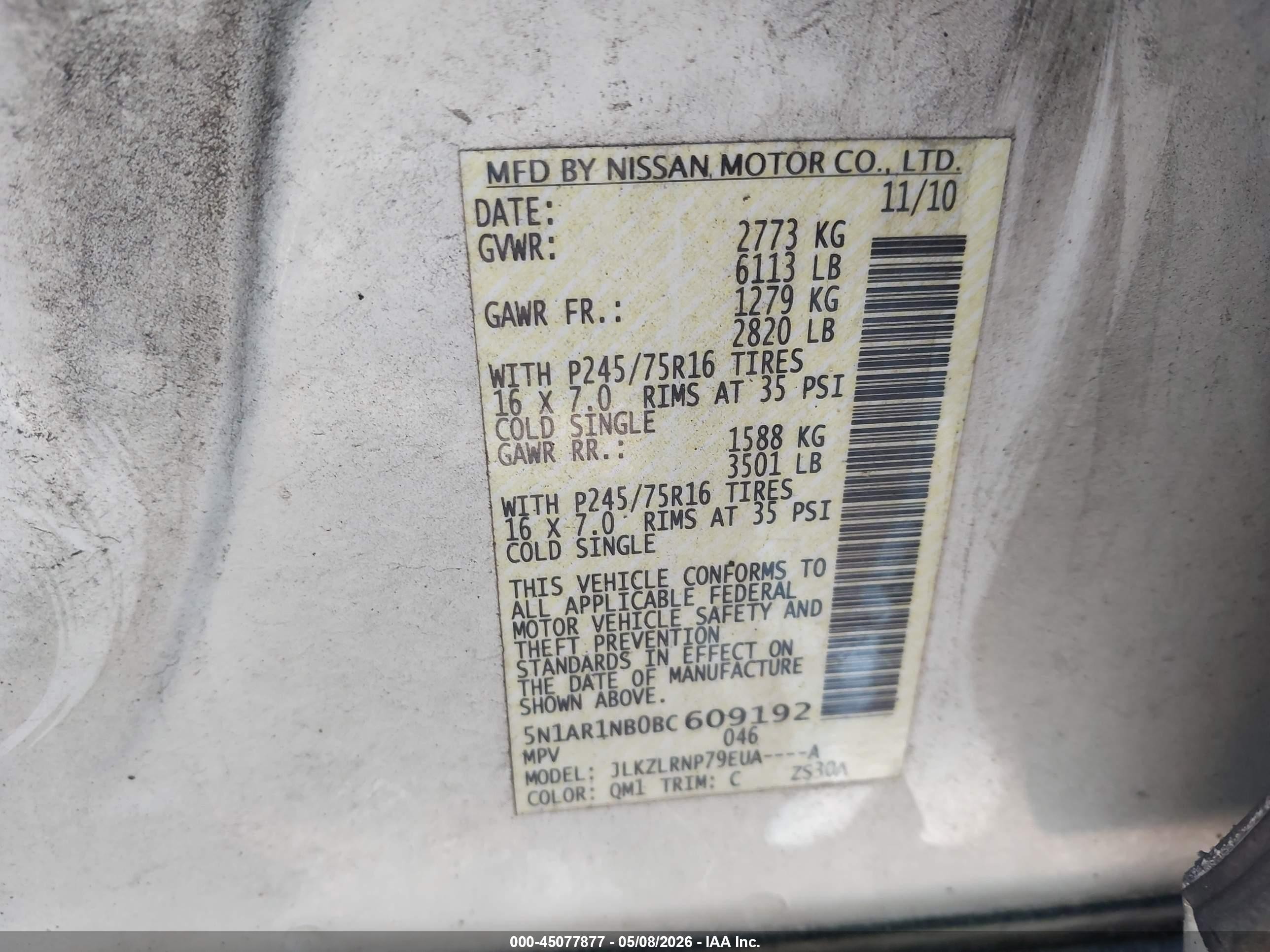 2011 Nissan Pathfinder S White vin: 5N1AR1NB0BC609192