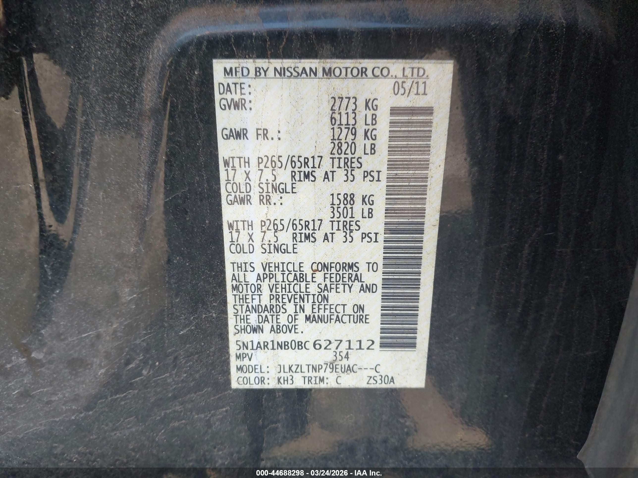 2011 Nissan Pathfinder Sv Black vin: 5N1AR1NB0BC627112