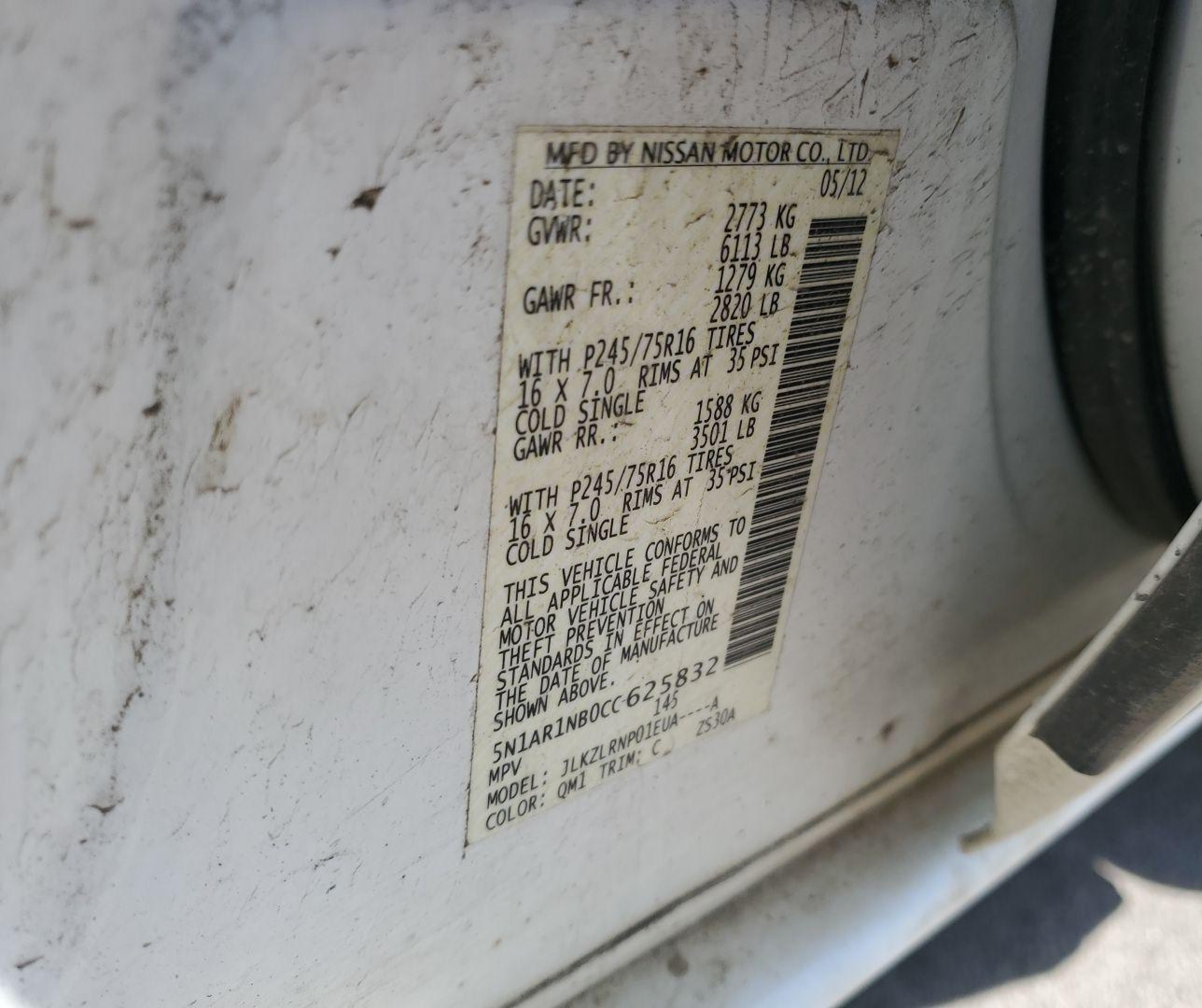 2012 Nissan Pathfinder S vin: 5N1AR1NB0CC625832