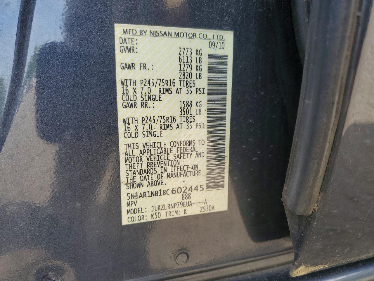 2011 Nissan Pathfinder S Gray vin: 5N1AR1NB1BC602445