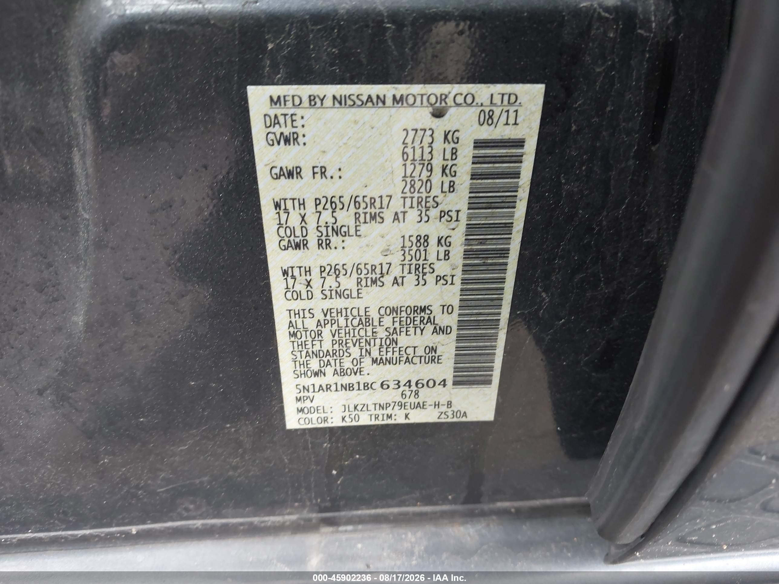 2011 Nissan Pathfinder Silver Blue vin: 5N1AR1NB1BC634604