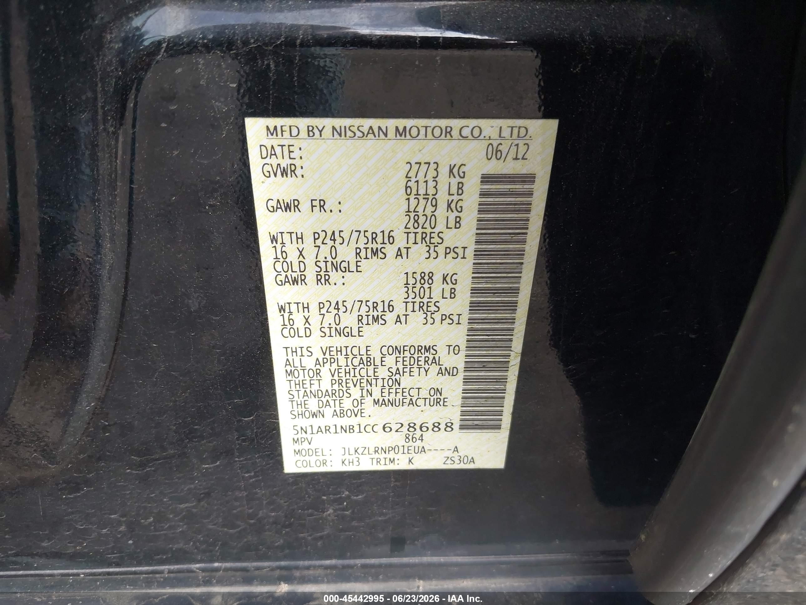 2012 Nissan Pathfinder S Black vin: 5N1AR1NB1CC628688