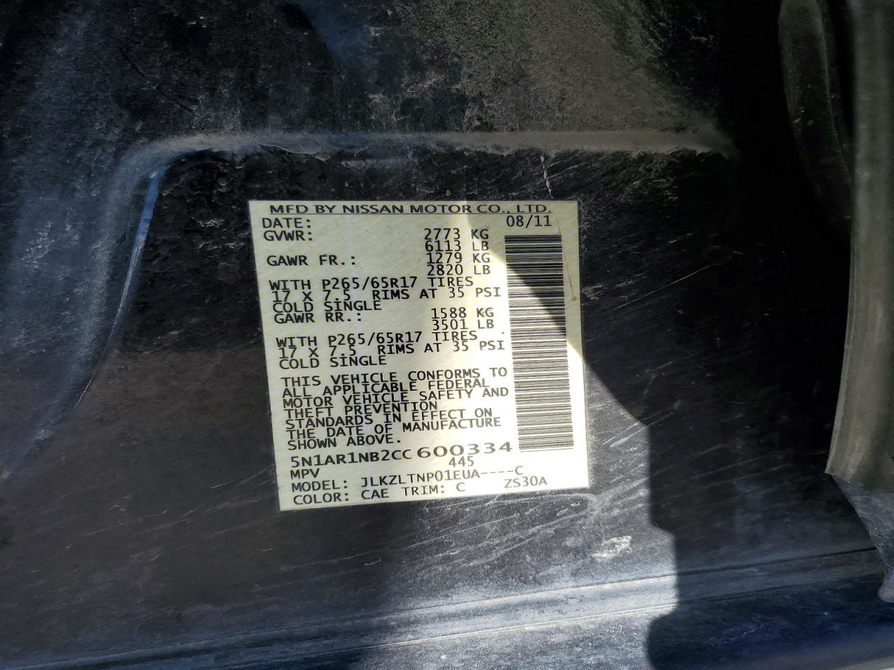 2012 Nissan Pathfinder S Black vin: 5N1AR1NB2CC600334