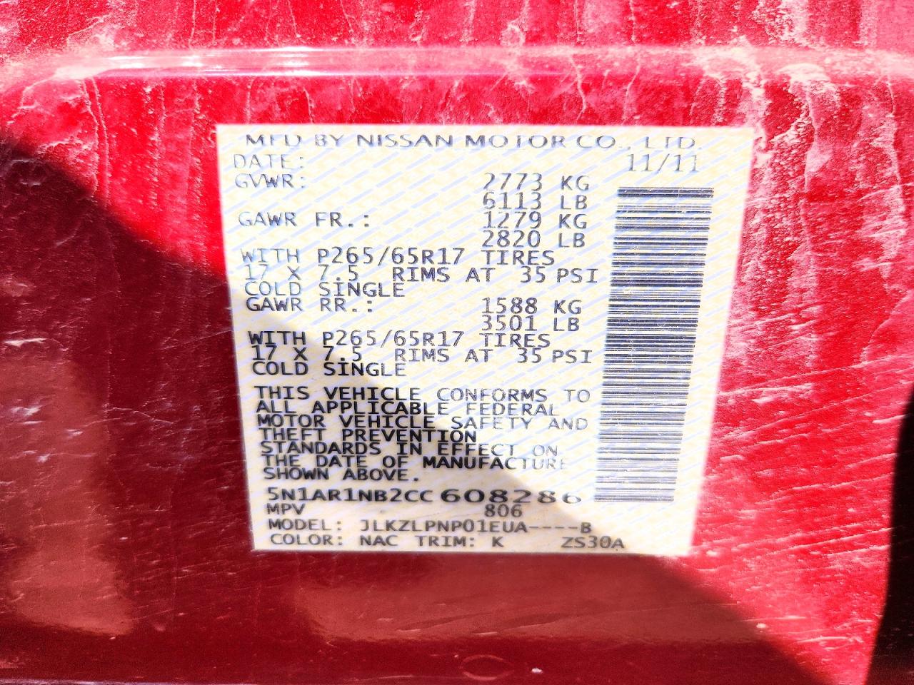 2012 Nissan Pathfinder S Red vin: 5N1AR1NB2CC608286