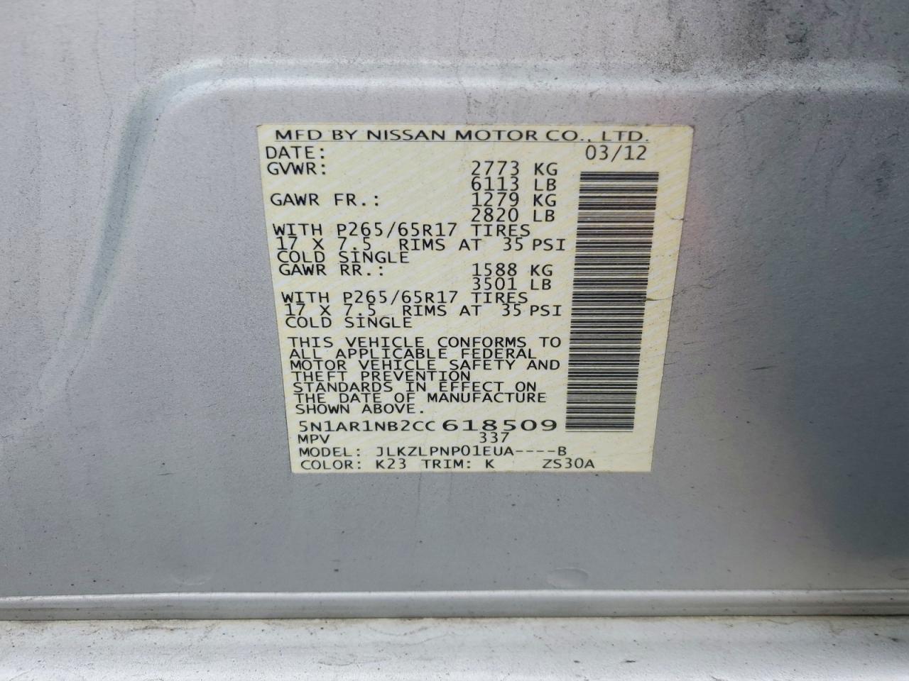 2012 Nissan Pathfinder S Silver vin: 5N1AR1NB2CC618509