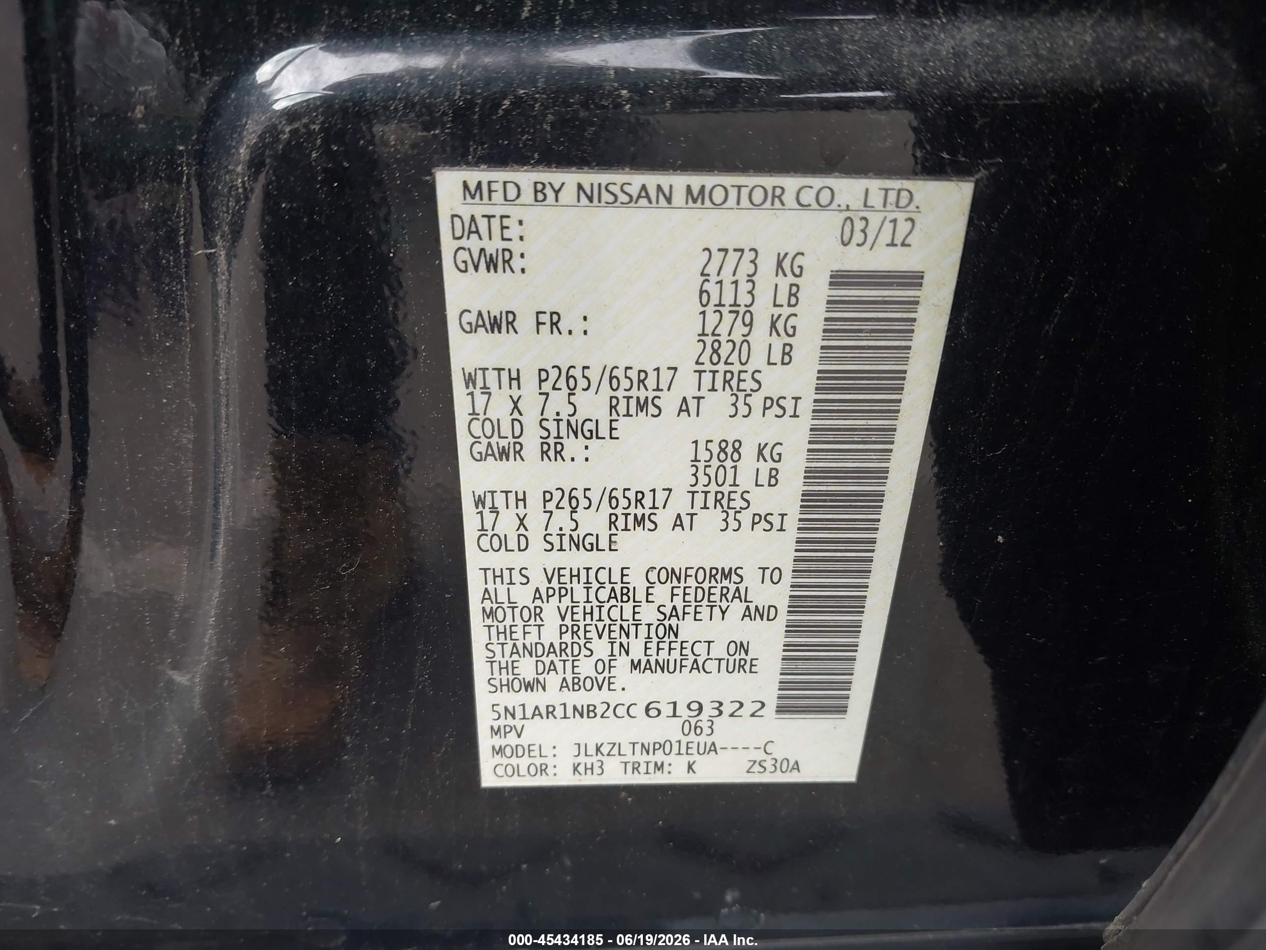 2012 Nissan Pathfinder Sv Black vin: 5N1AR1NB2CC619322