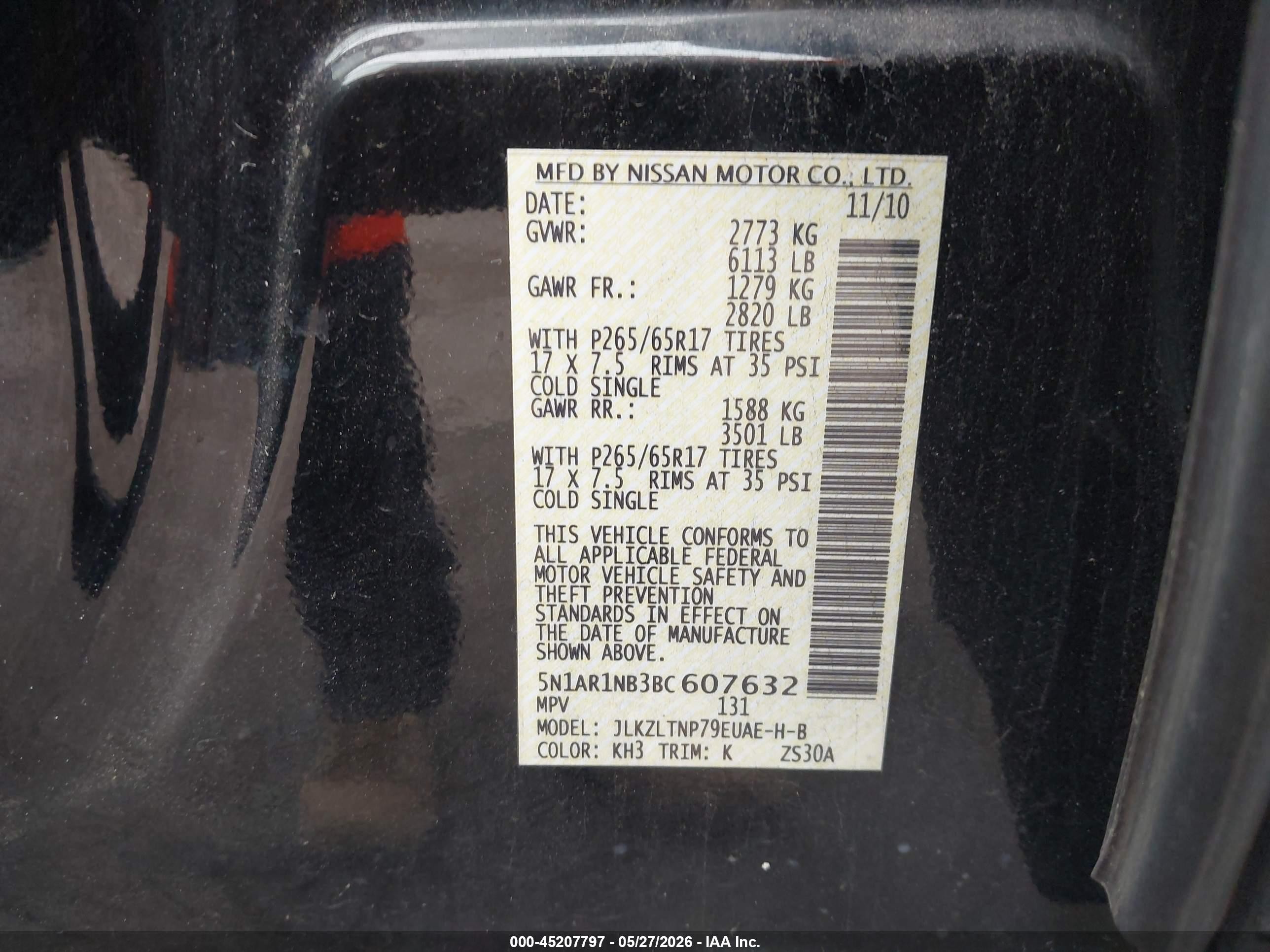 2011 Nissan Pathfinder Silver Black vin: 5N1AR1NB3BC607632
