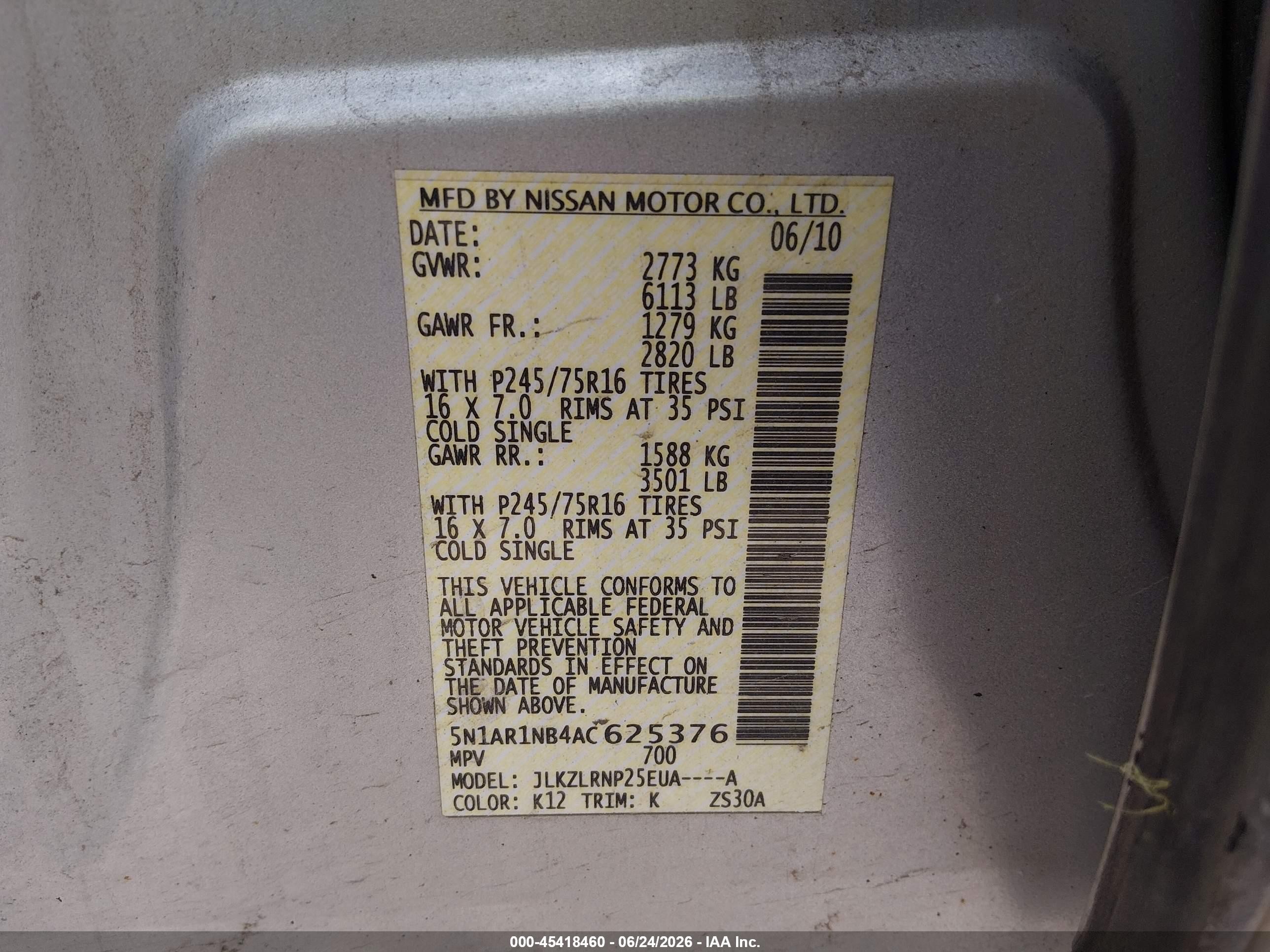 2010 Nissan Pathfinder S Silver vin: 5N1AR1NB4AC625376