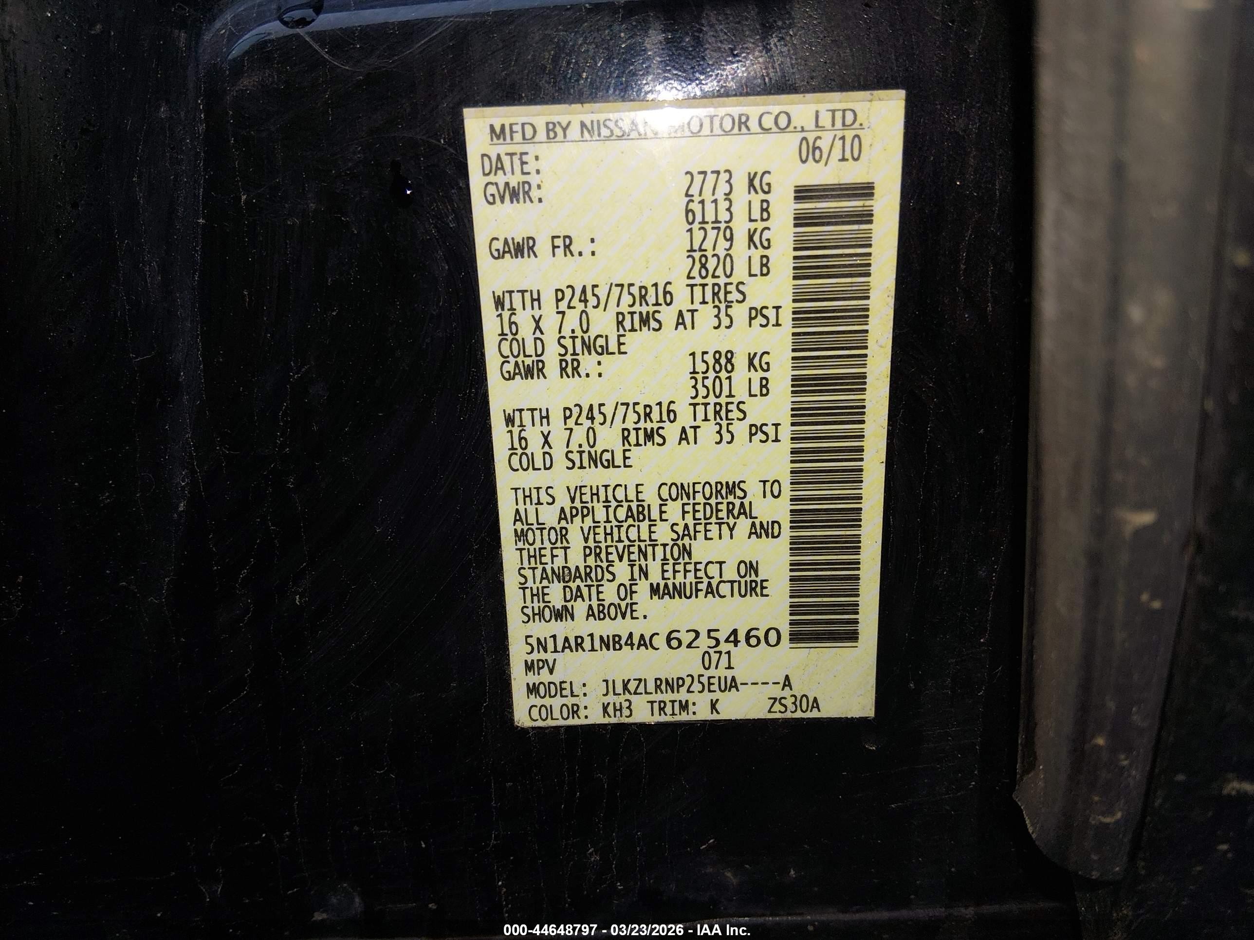 2010 Nissan Pathfinder S Black vin: 5N1AR1NB4AC625460