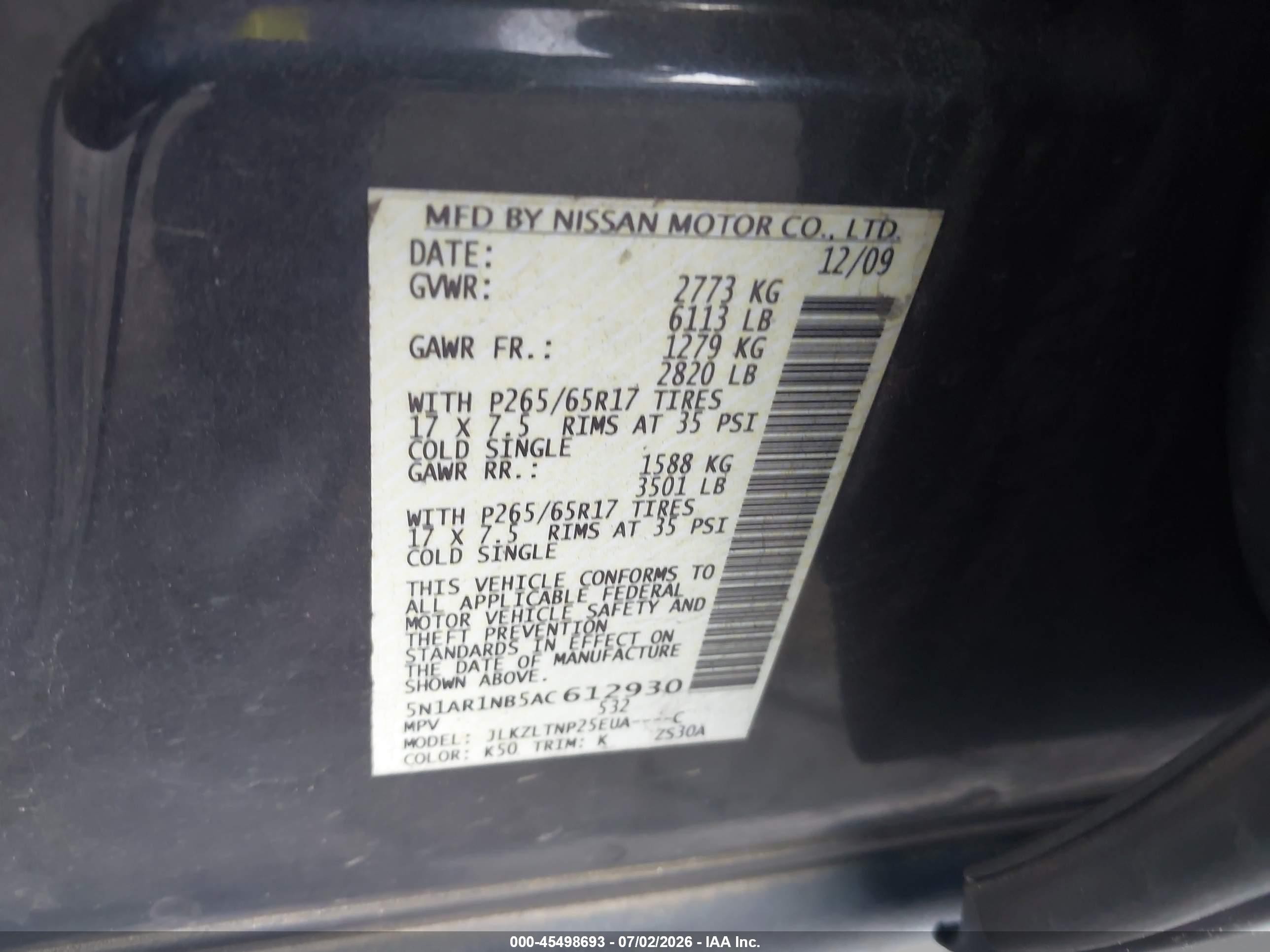 2010 Nissan Pathfinder Se Gray vin: 5N1AR1NB5AC612930