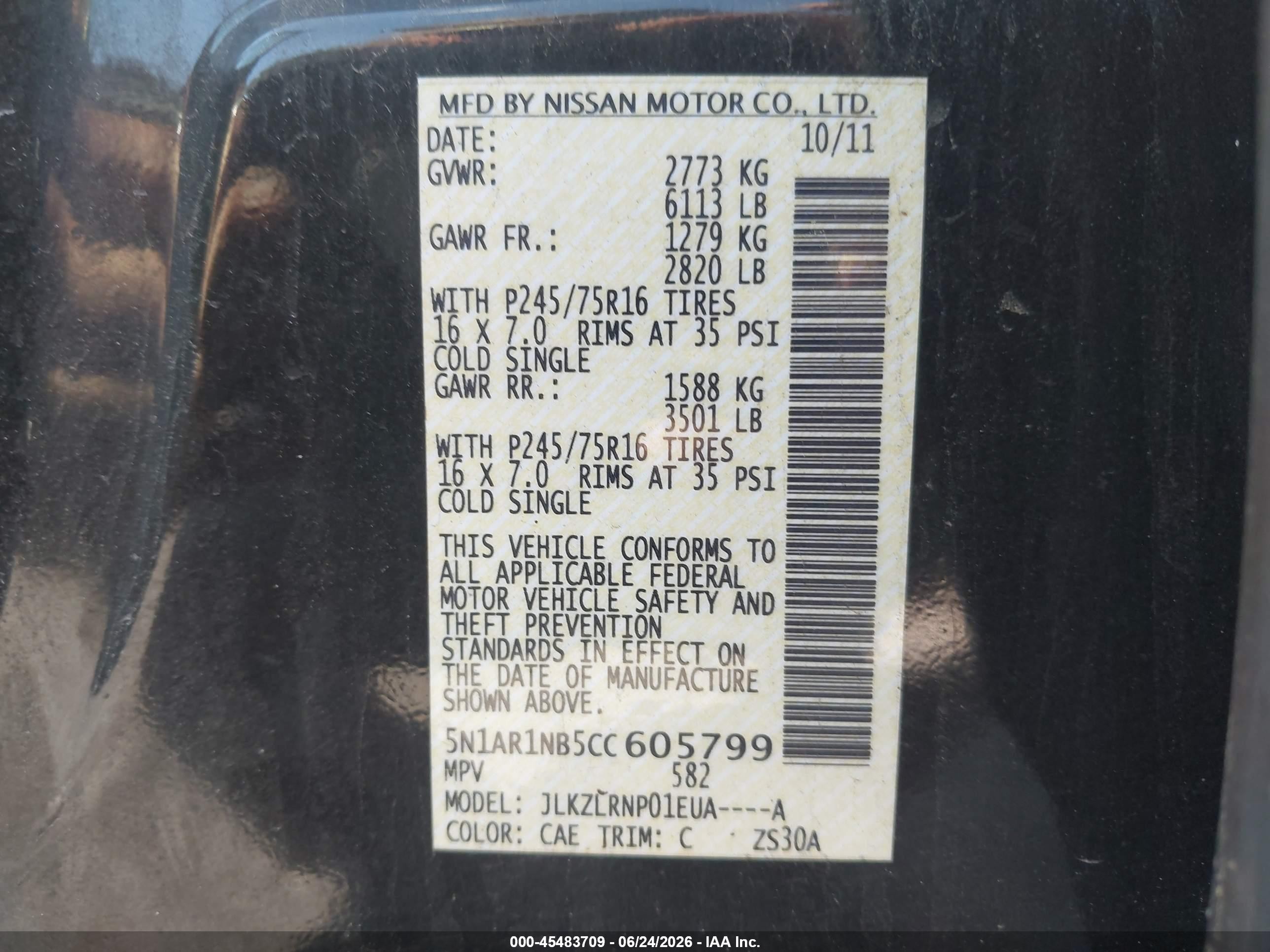 2012 Nissan Pathfinder S Black vin: 5N1AR1NB5CC605799