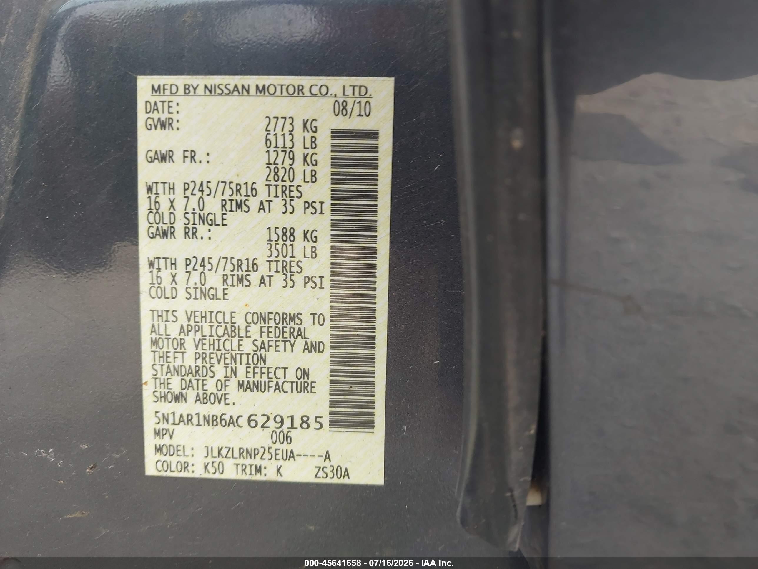 2010 Nissan Pathfinder S Gray vin: 5N1AR1NB6AC629185