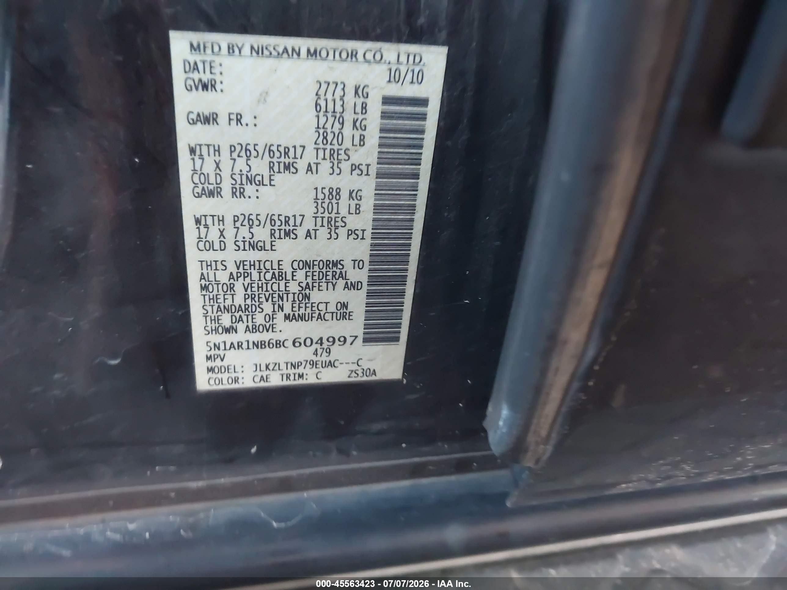 2011 Nissan Pathfinder Sv Black vin: 5N1AR1NB6BC604997
