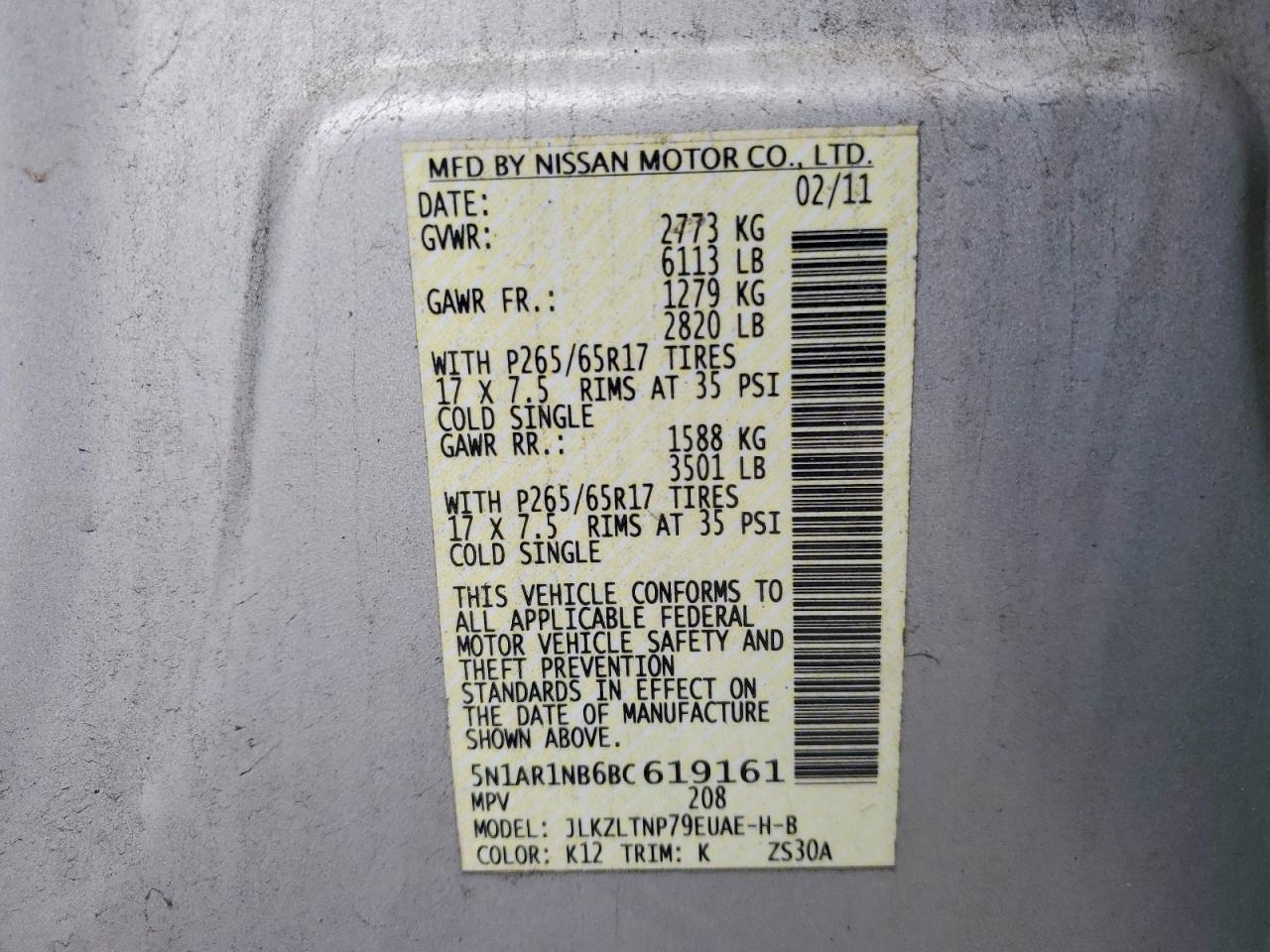 2011 Nissan Pathfinder S Silver vin: 5N1AR1NB6BC619161