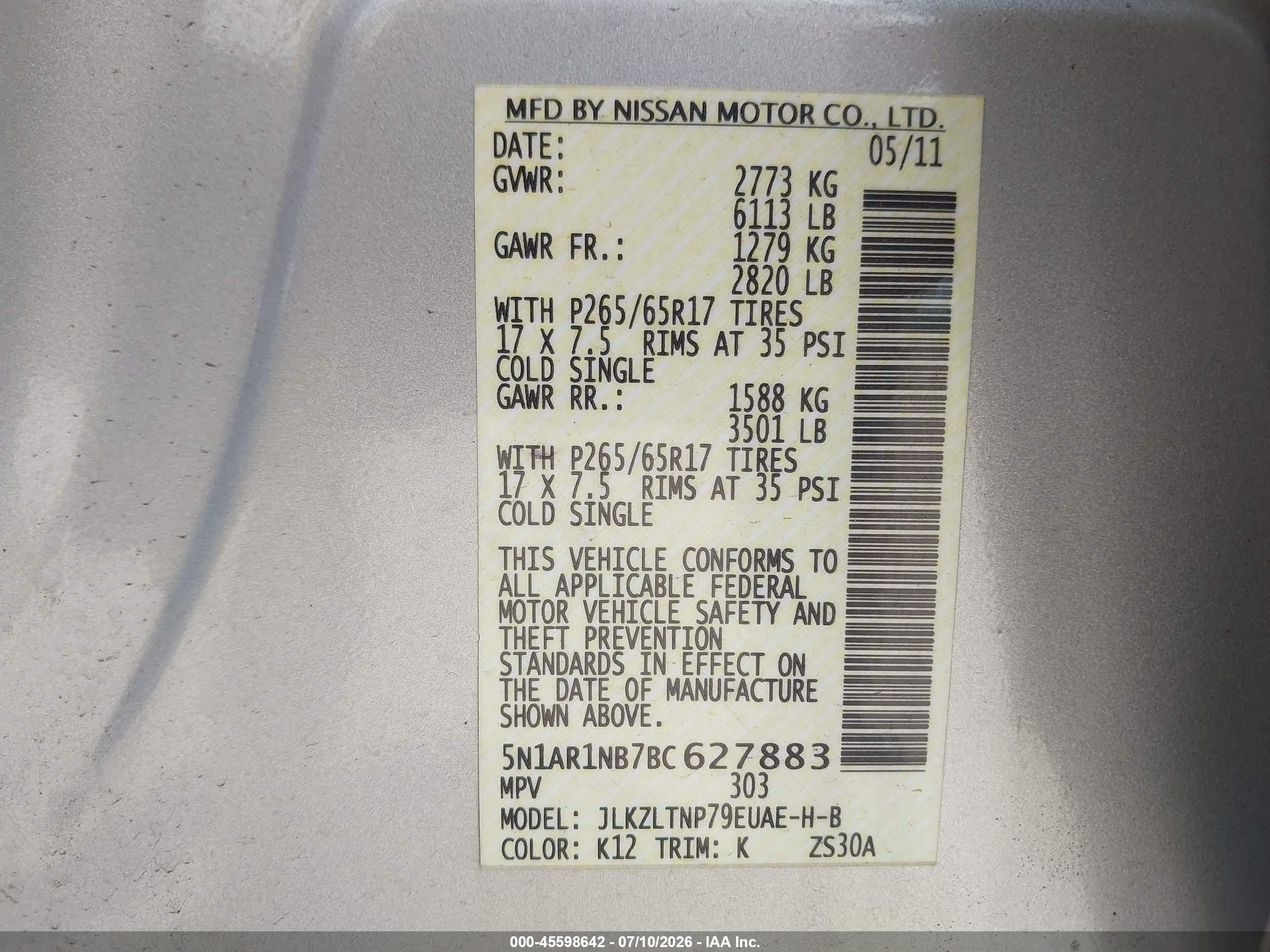 2011 Nissan Pathfinder Silver Silver vin: 5N1AR1NB7BC627883