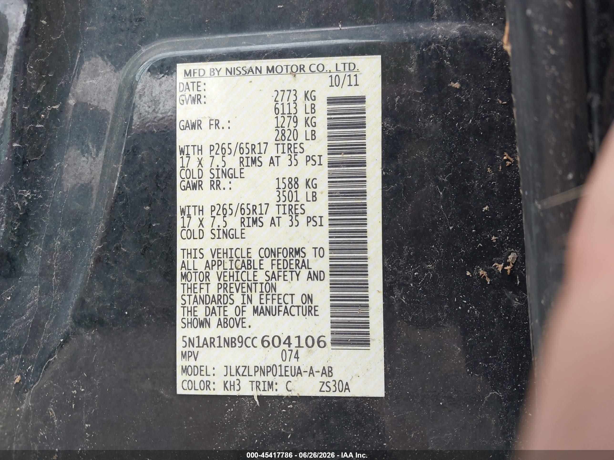 2012 Nissan Pathfinder Silver Black vin: 5N1AR1NB9CC604106