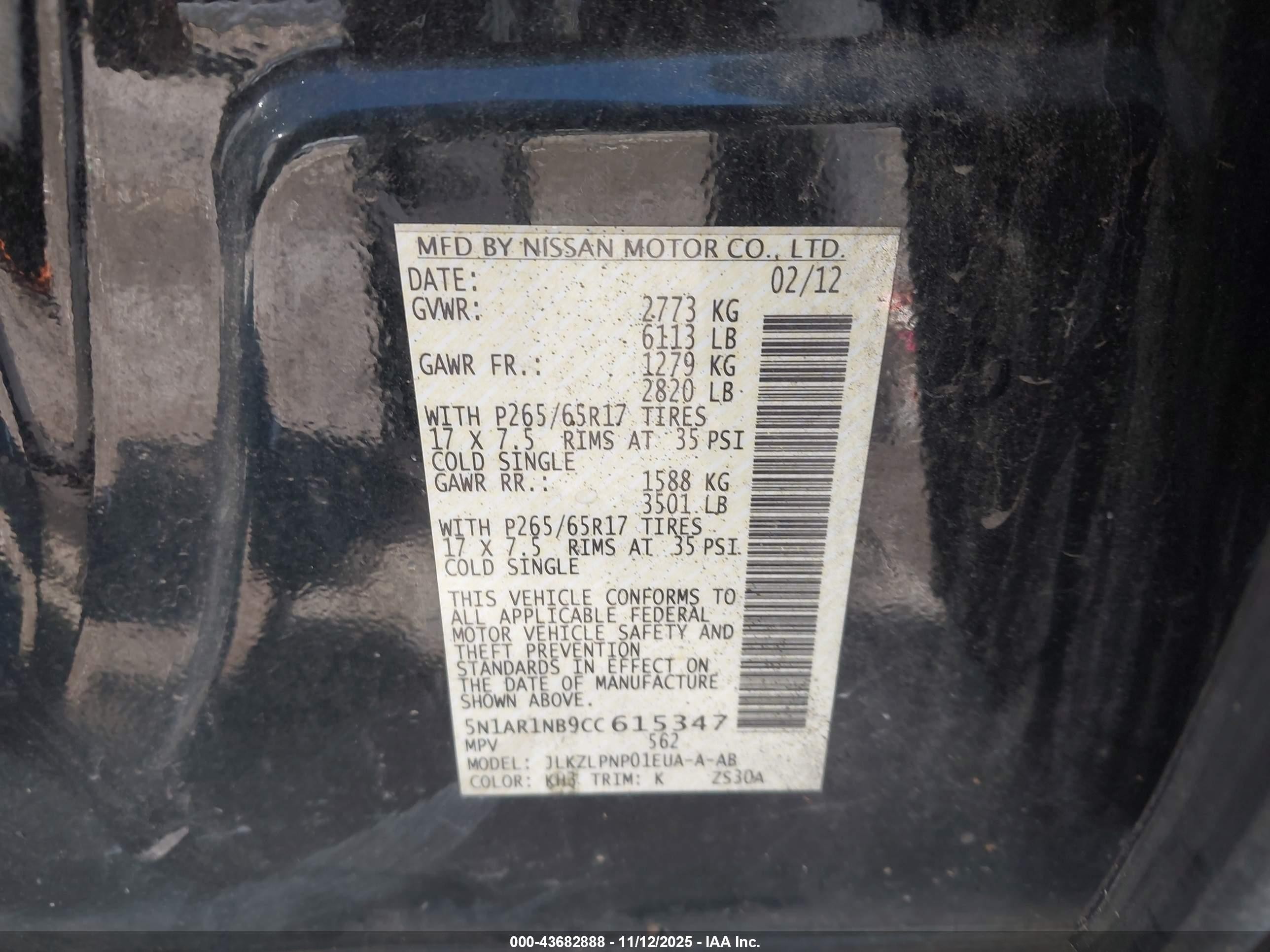 2012 Nissan Pathfinder Silver Black vin: 5N1AR1NB9CC615347