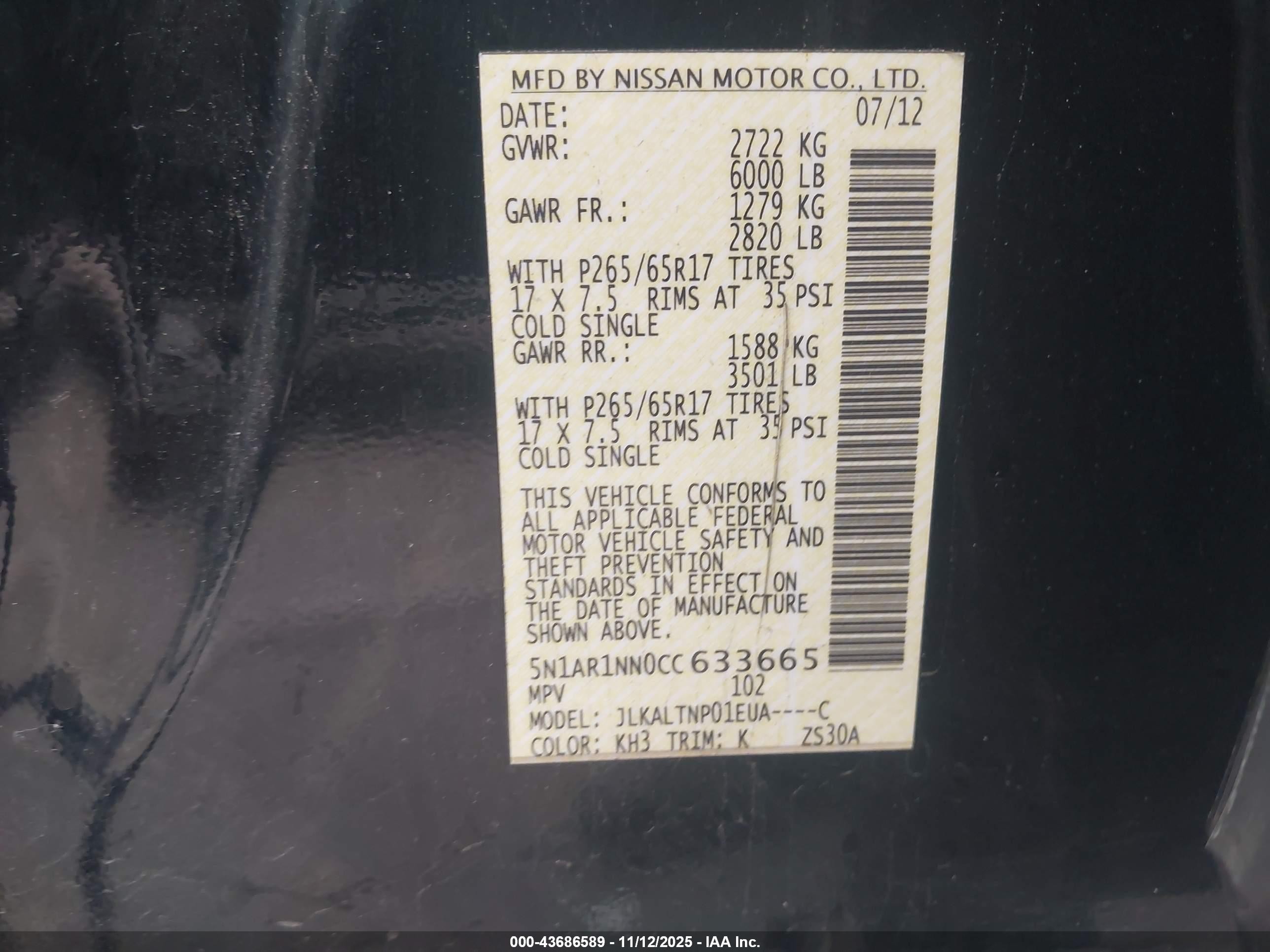 2012 Nissan Pathfinder Sv Black vin: 5N1AR1NN0CC633665