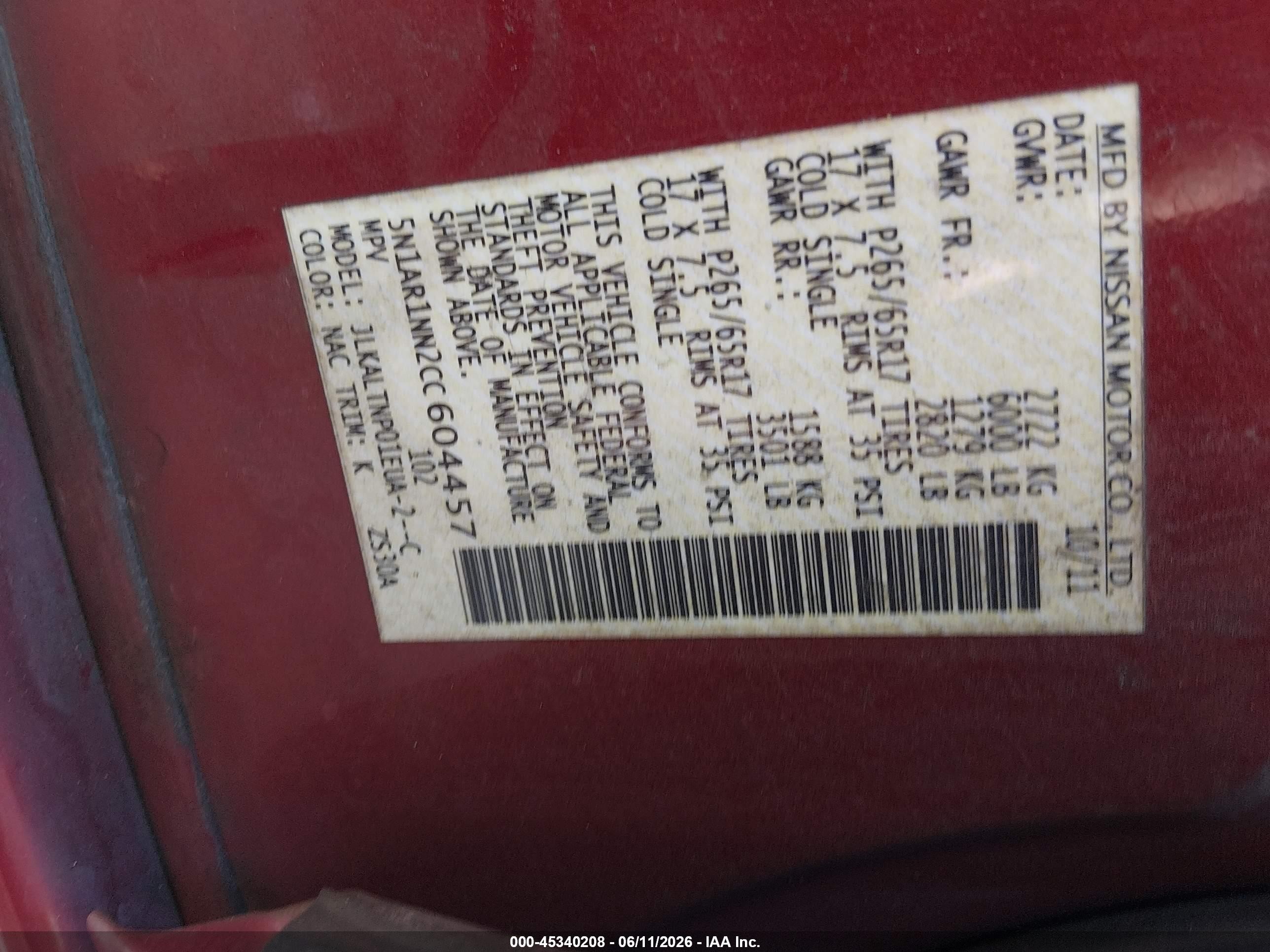 2012 Nissan Pathfinder Sv Red vin: 5N1AR1NN2CC604457