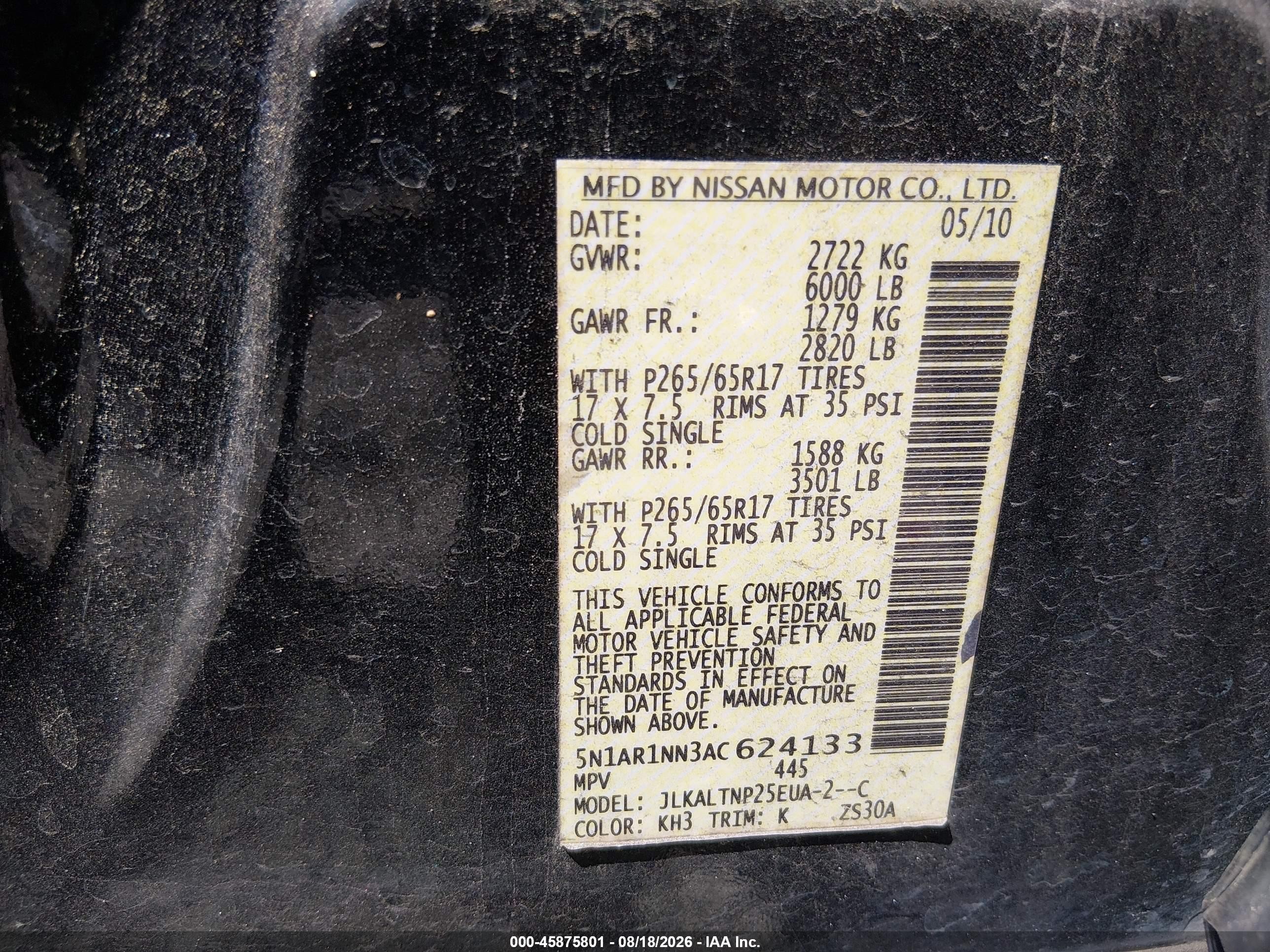 2010 Nissan Pathfinder Se Black vin: 5N1AR1NN3AC624133