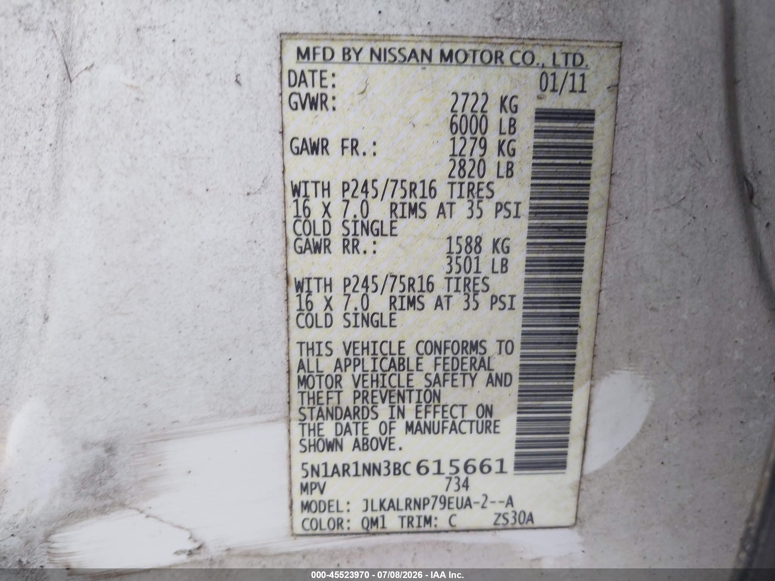 2011 Nissan Pathfinder S White vin: 5N1AR1NN3BC615661