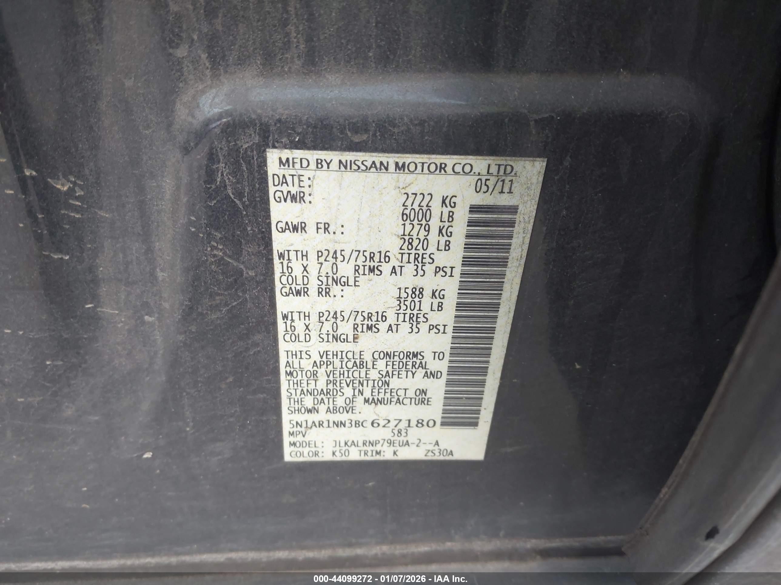 2011 Nissan Pathfinder S Gray vin: 5N1AR1NN3BC627180