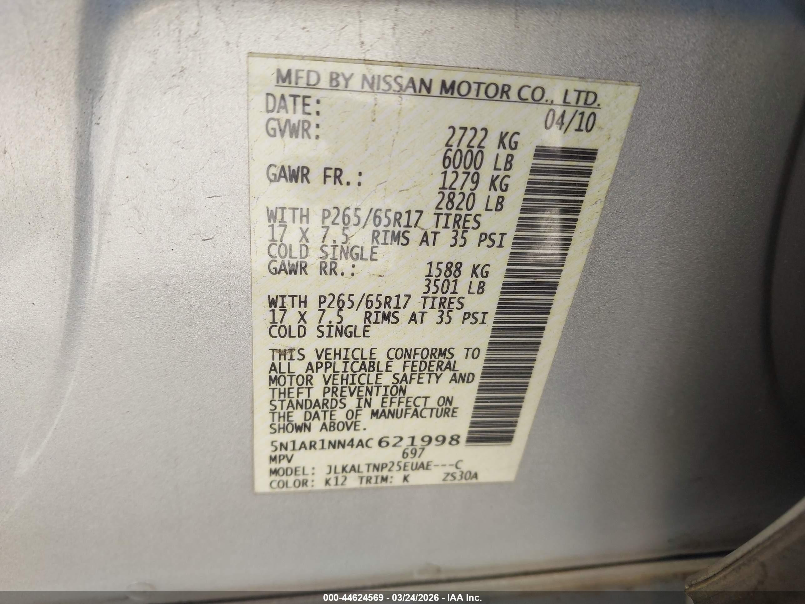 2010 Nissan Pathfinder Se Silver vin: 5N1AR1NN4AC621998