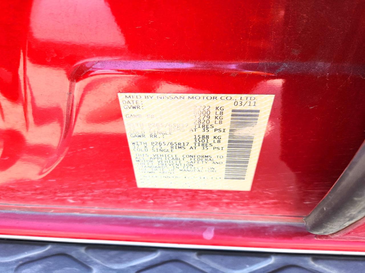 2011 Nissan Pathfinder S Red vin: 5N1AR1NN4BC623610
