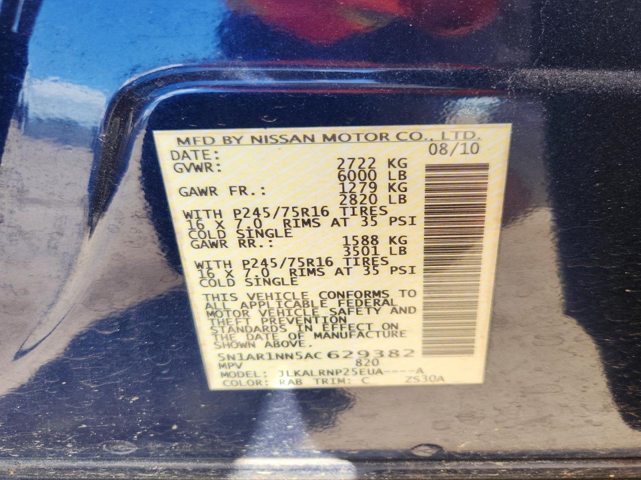 2010 Nissan Pathfinder S Fe+ Blue vin: 5N1AR1NN5AC629382
